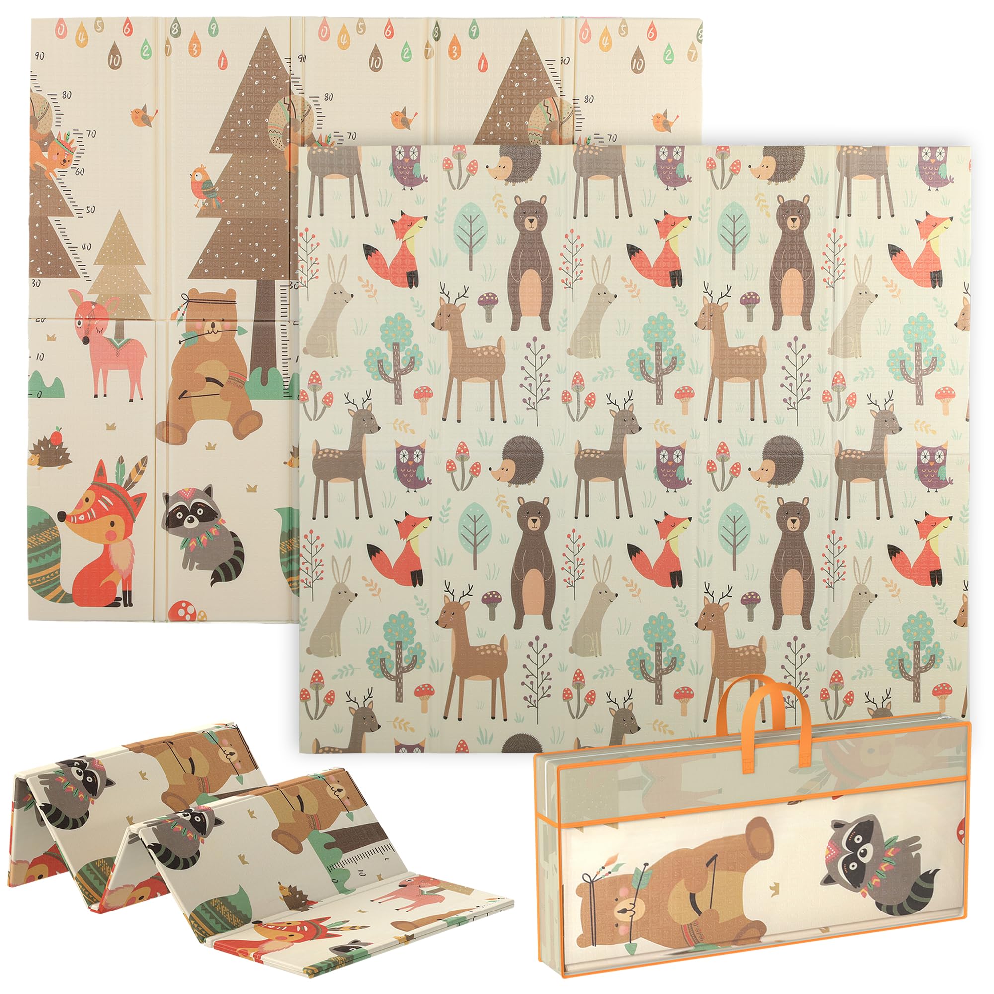 AIYAPLAY Tapis de jeu bébé pliable réversible 196 x 176 x 1,5 cm mousse épais antidérapant imperméable motif animaux