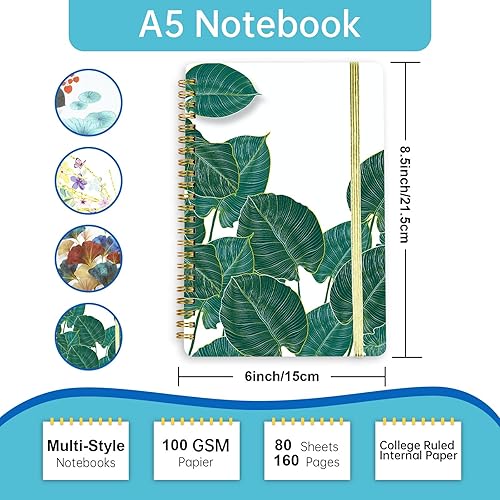 Miniatura 2 de Mlife A5 Lined Spiral Bound Notebook,160Pages,100gmJournals,8.5 "X 6" Notepad Ring Binder,Notebooks with Pockets,Elastic for Adult Diary&Bullet