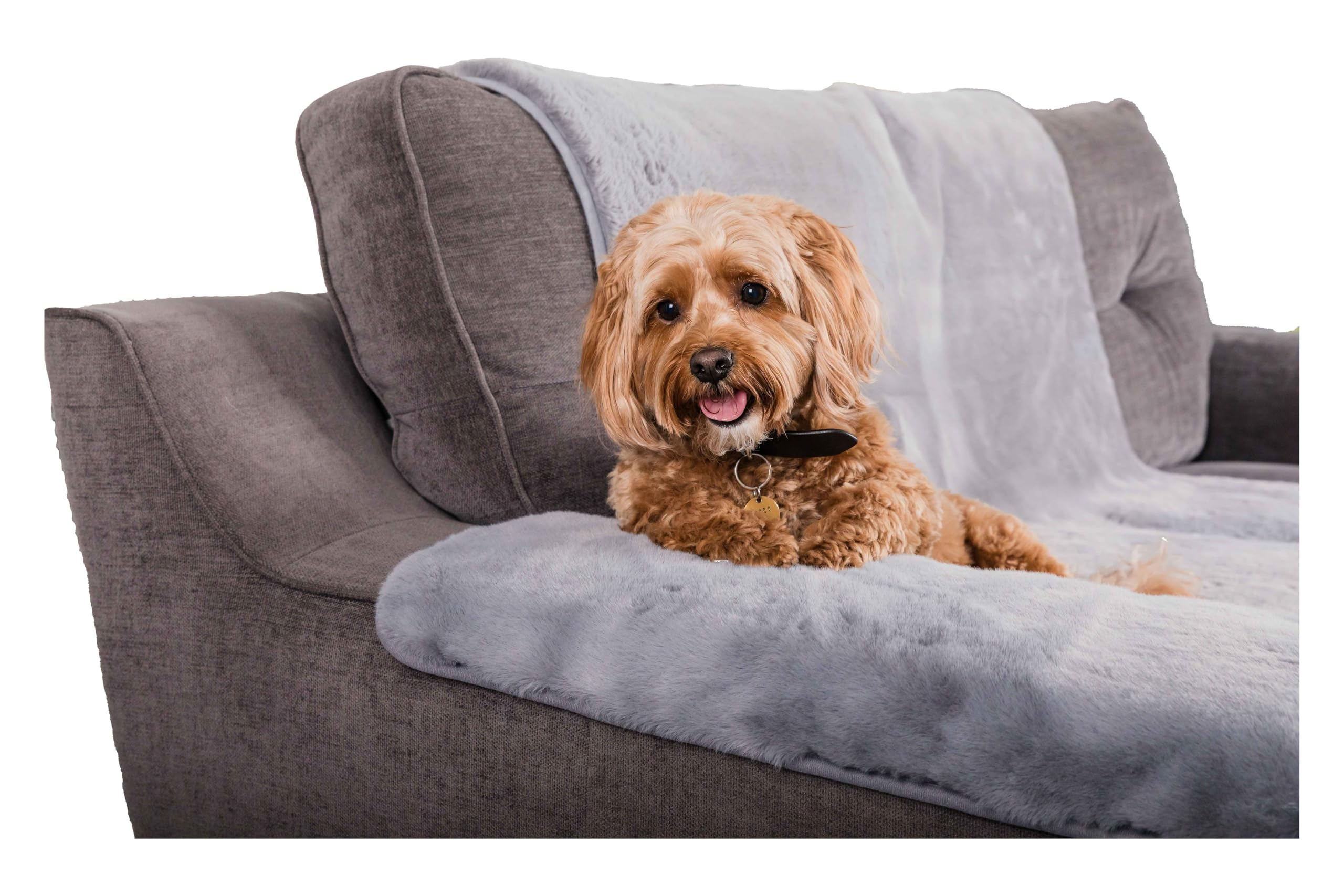 Pet Rebellion Grey Faux Fur Sofa Arm Cover For Dogs And Cats | Absorbent, Non-Slip, Machine-Wash Furniture Protector, Soft Plush Comfy Snuggle Rug For Pets | 40 X 60 Cm | (Pack Of 2)