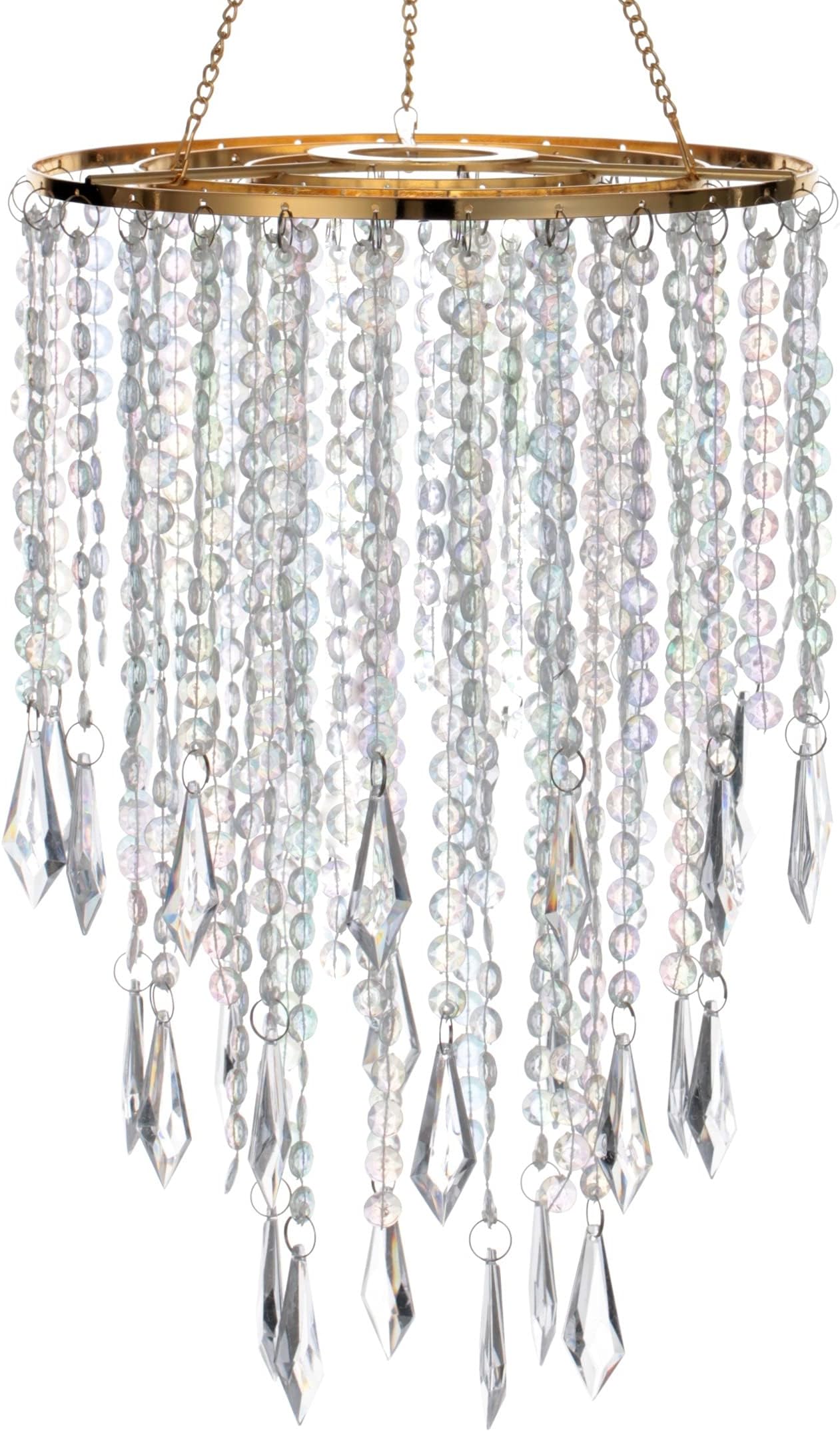 Acrylic Chandelier Ceiling Light Shade Beaded Hanging Pendant Lampshade with Gold Frame for Bedroom for Wedding Party H12.9" X W8.7" 3 Tiers