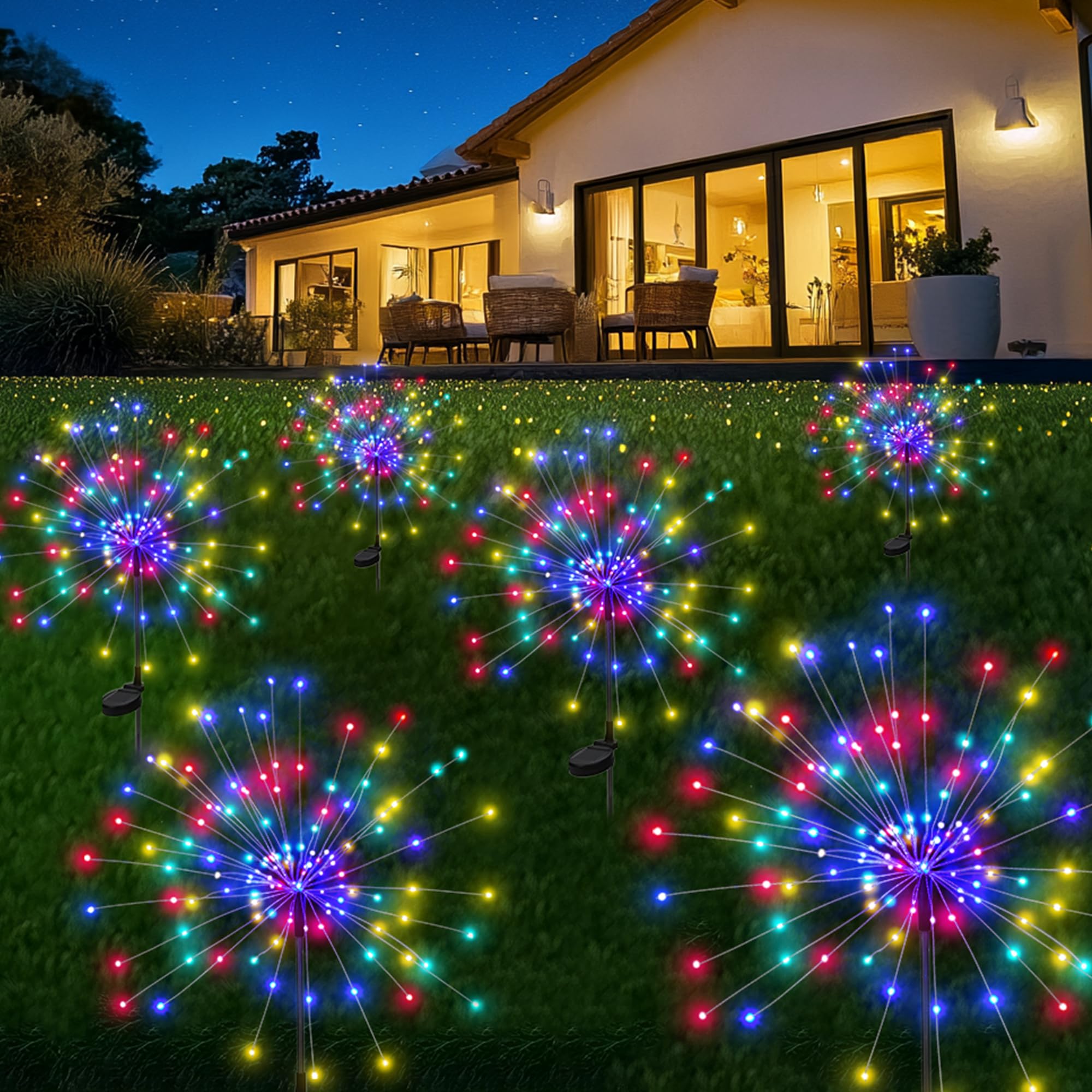PEVOROS Gartendekor-Solarleuchten für den Außenbereich, 120 LEDs, wasserdicht, bunt, Solar-Lichterkette für den Außenbereich, Dekoration, Hof, Terrasse, Veranda, Blumentopf, Weg, Weihnachten (6er-Pack