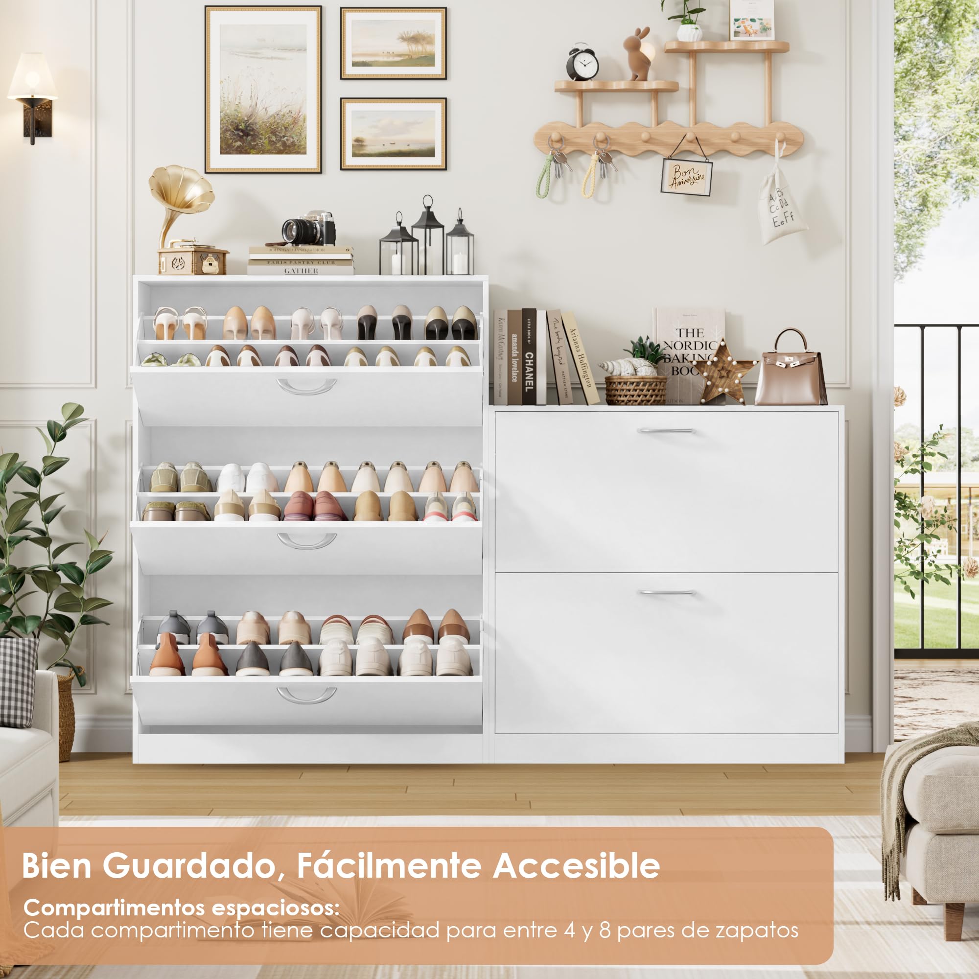 FirFurd Zapatero Entrada Recibidor, Zapateros Blanco, Mueble Zapatero con 3 Puertas, Zapateros Estrechos y Altos, Armario Organizador de Zapatos para Entrada, Pasillo, Moderno, 80x23.7x108cm