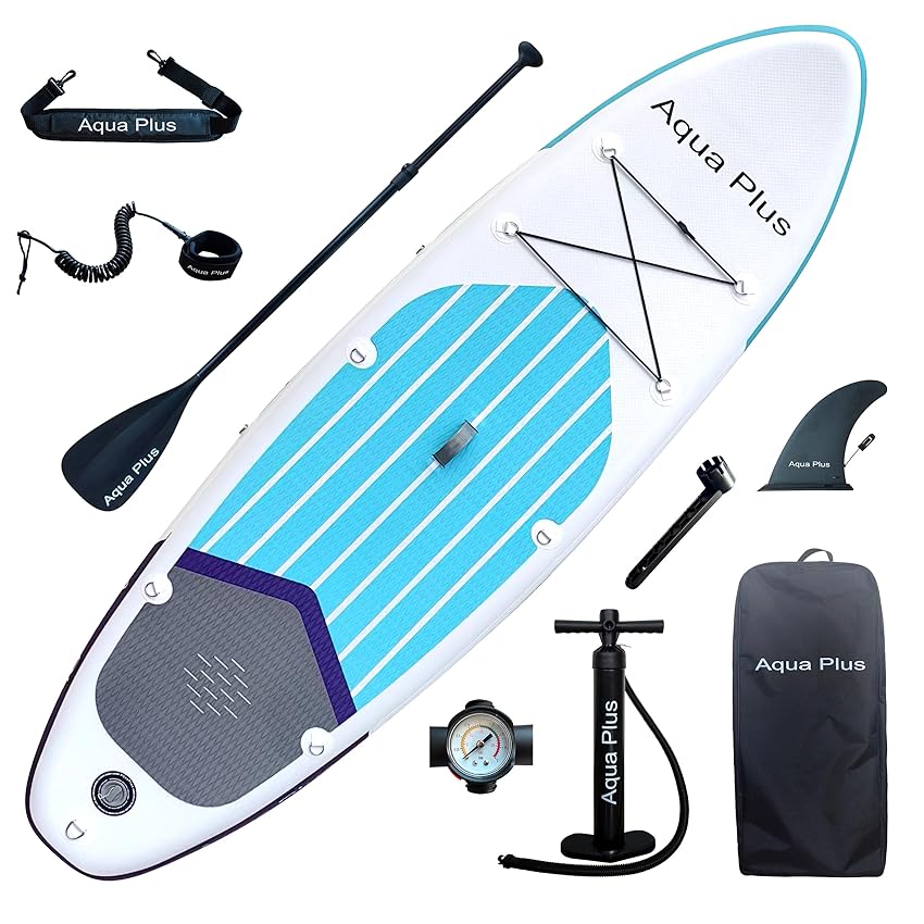 Aqua Plus 15cm Spessore SUP Gonfiabile per Tutti i Livelli di abilità Tavola da Paddle in Piedi, pagaia, Pompa, ISUP Zaino da Viaggio, guinzaglio, Tracolla
