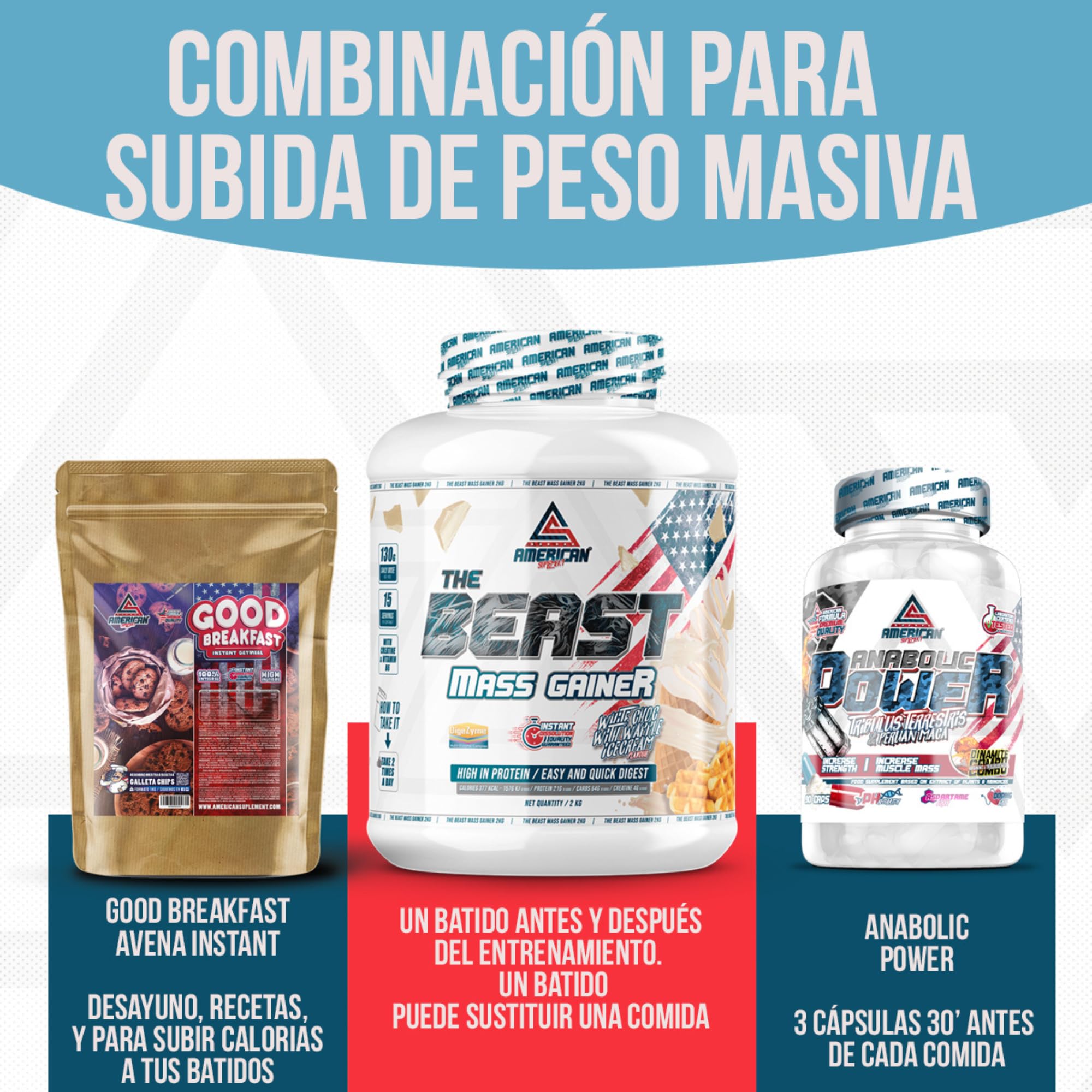 The Beast Mass Gainer | 2 kg | Vainilla | Contiene Creatina Monohidrato | Ayuda a Subir de Peso | Alto en Carbohidratos y Proteínas