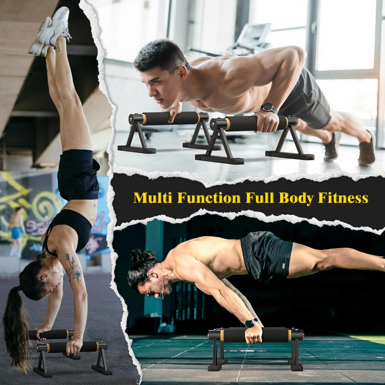 Wood Parallettes Push Up Bars, Solid Wooden Handstand Bars with Anti-Slip Grip, Sturdy Metal Bracket Supports 600 lbs for Calisthenics, Fitness and Floor workout - Image 2