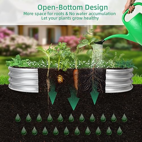 Miniatura 5 de Gartist Cama de jardín elevada galvanizada engrosada con guantes, caja de montaje sin herramientas para exteriores, maceta ovalada de espacio más