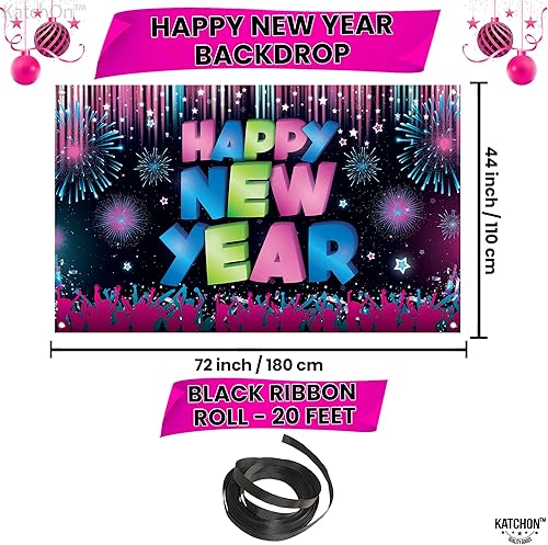 Miniatura 10 de KatchOn Cartel de feliz año nuevo extra grande - 72 x 44 pulgadas  Fondo y decoraciones de Nochevieja 2025