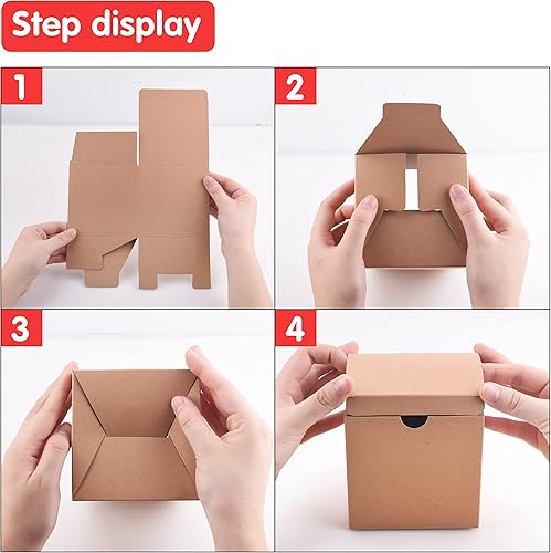 Miniatura 4 de JOYIN 30 cajas de regalo surtidas con relleno de papel de rafia y cordeles de hierba, cajas de regalo de papel kraft marrón navideño para el día de