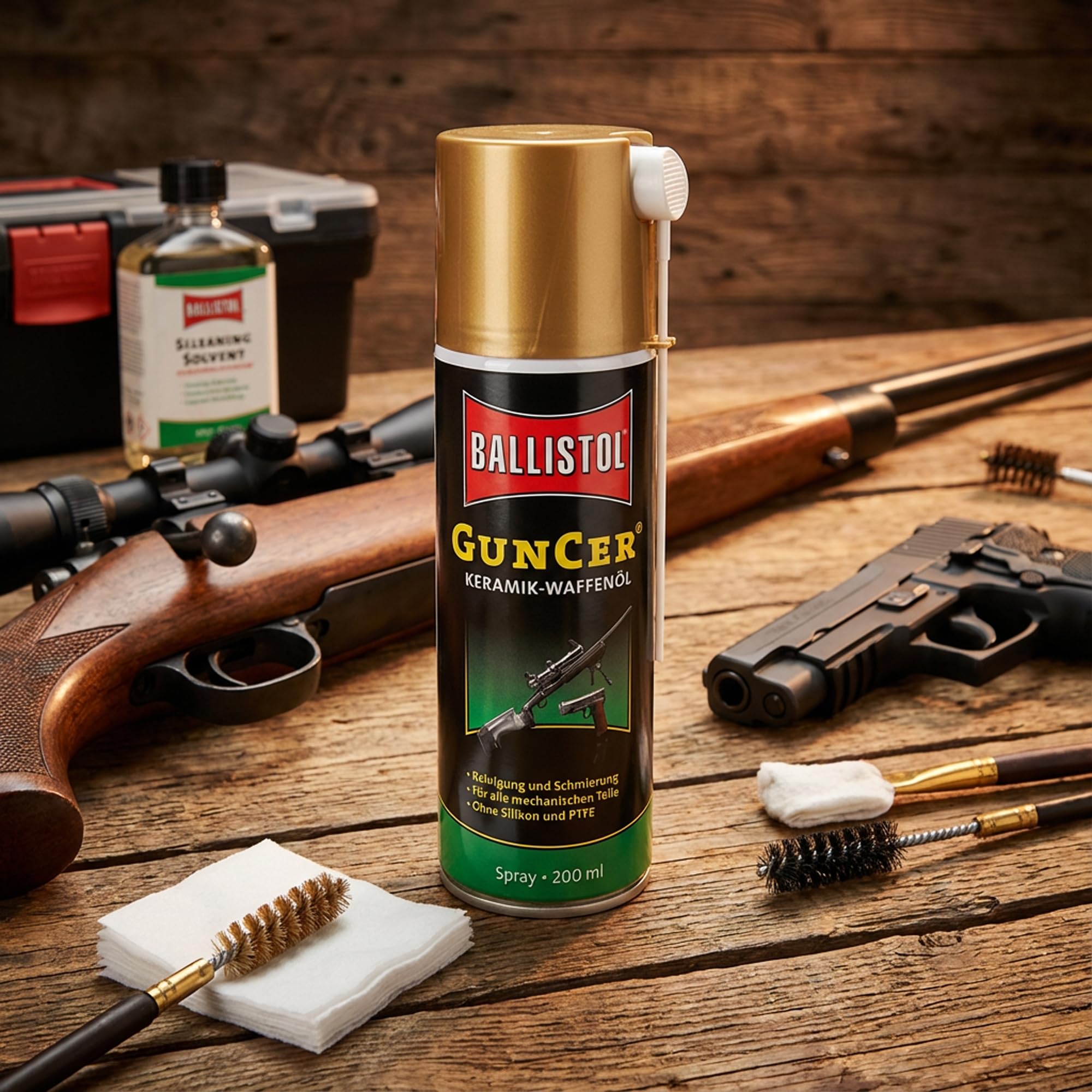 ELITE BBQ passend für Ballistol GunCer Keramik-Waffenöl Spray 2er Set (2X 200ml) – Hochleistungs-Schmierung & Reinigung – Für alle mechanischen Teile – Ohne Silikon & PTFE – Profi-Waffenpflege