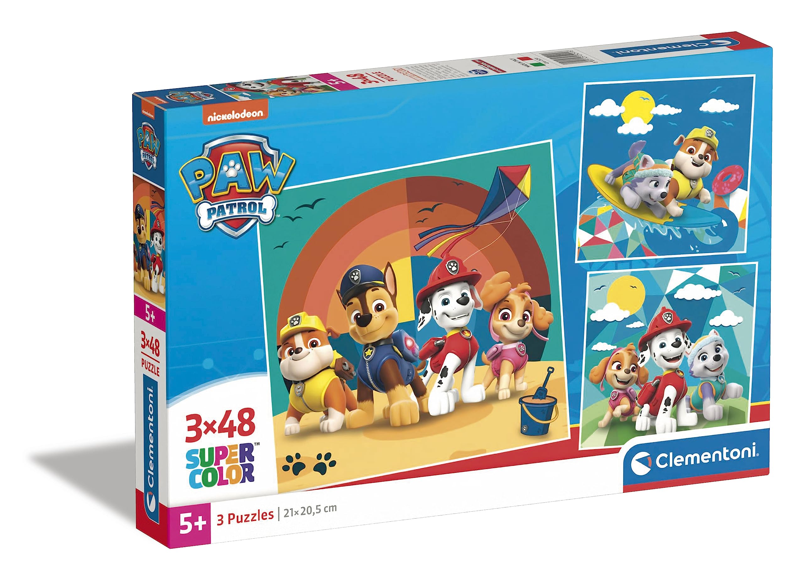 Clementoni - 25291 - Supercolor Puzzle - Paw Patrol - 3x48 Pieces (3 Puzzles Included), Jigsaw Puzzle For Kids Age 5, Puzzle Cartoon, Made In Italy