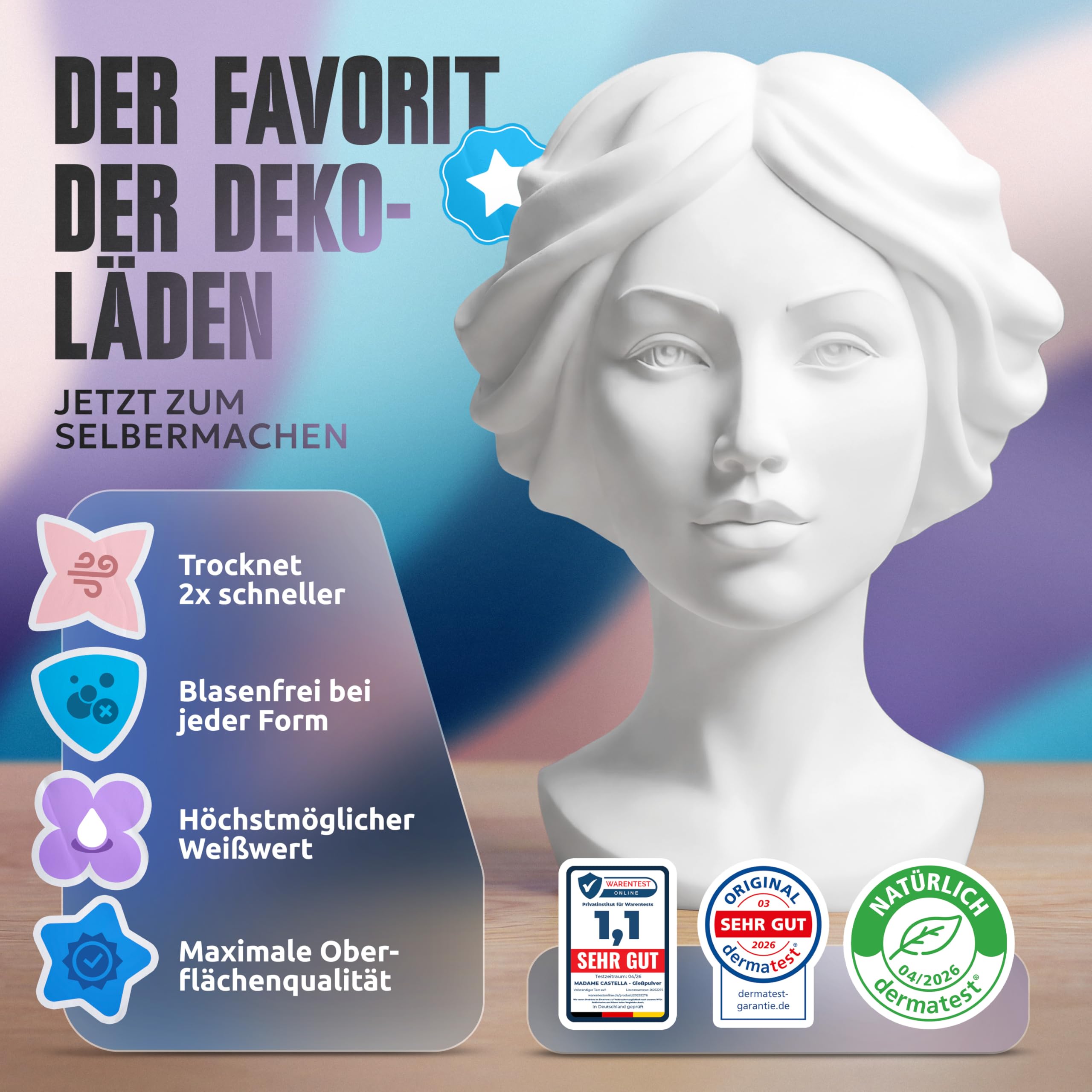 Gießpulver Weiß 5KG [TESTSIEGER] Turbo Gips zum Gießen - Lufthärtendes Giesspulver Weiss für Silikonformen - Reliefgießpulver - Keramik Gießpulver für traumhafte Ergebnisse - 3