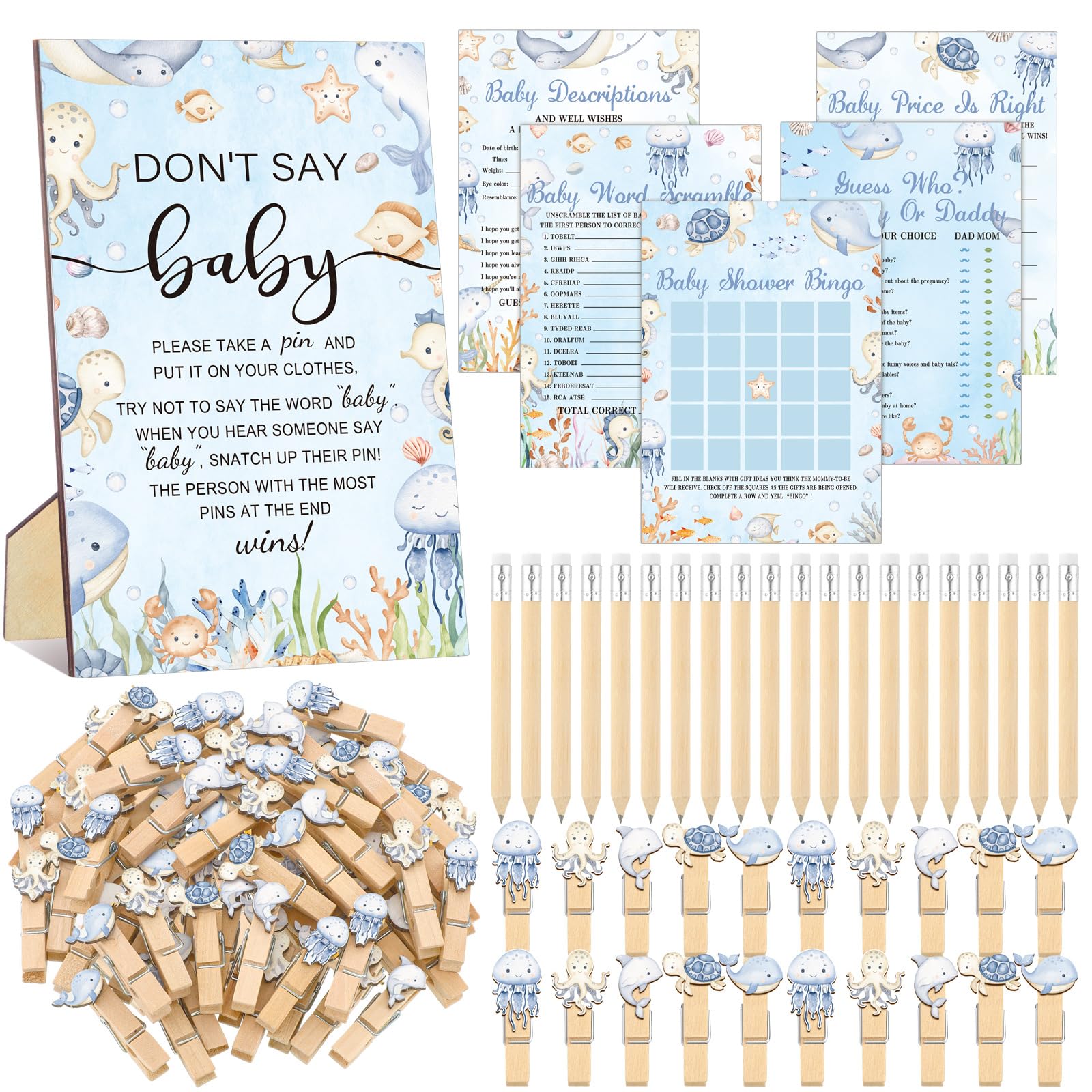 Patelai 321 Pcs Baby Shower Games Supplies, Under the Sea