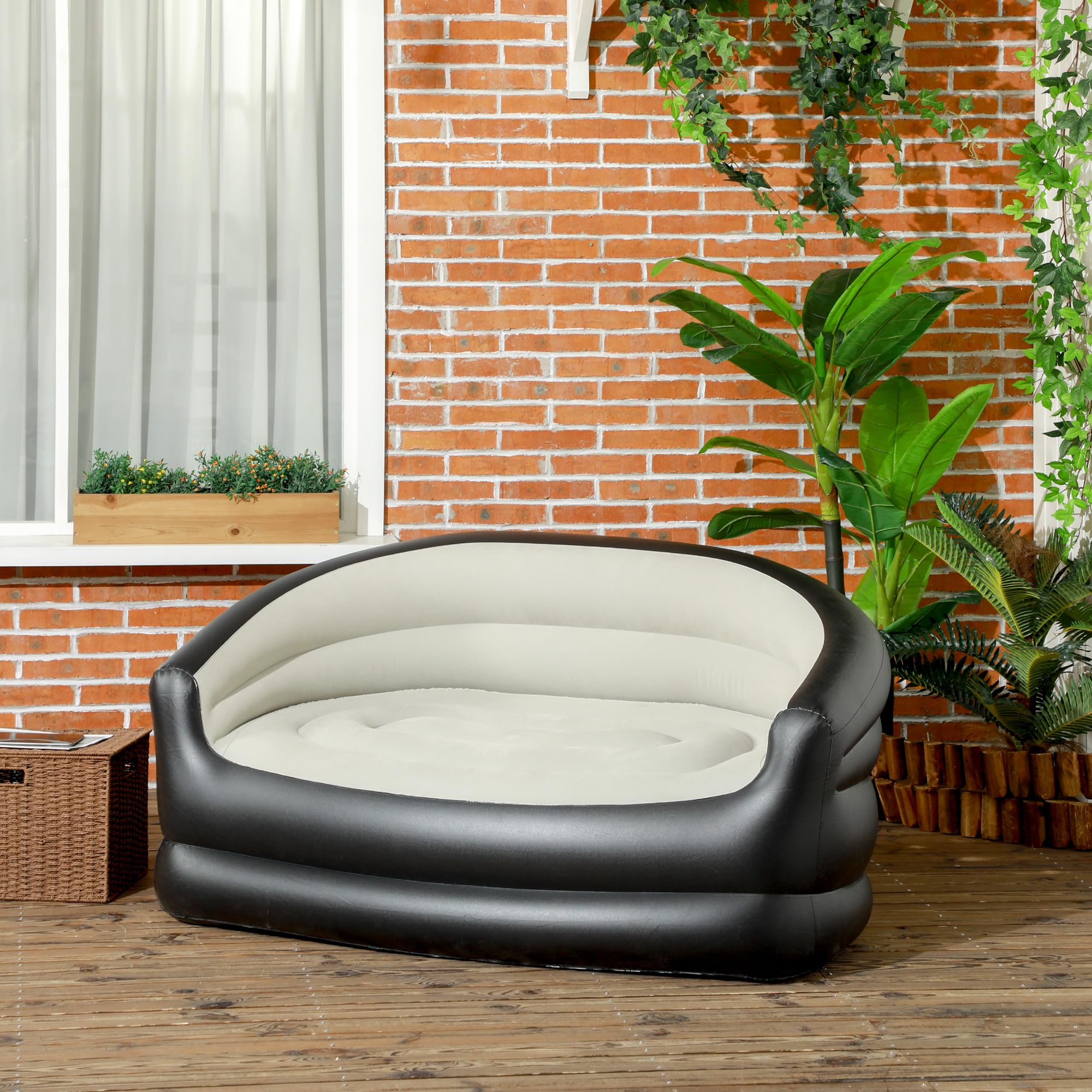 Outsunny Sofá Inflable para 2 Personas Sofá Aire Exterior 138 x 87 x 71 cm, Negro y Gris