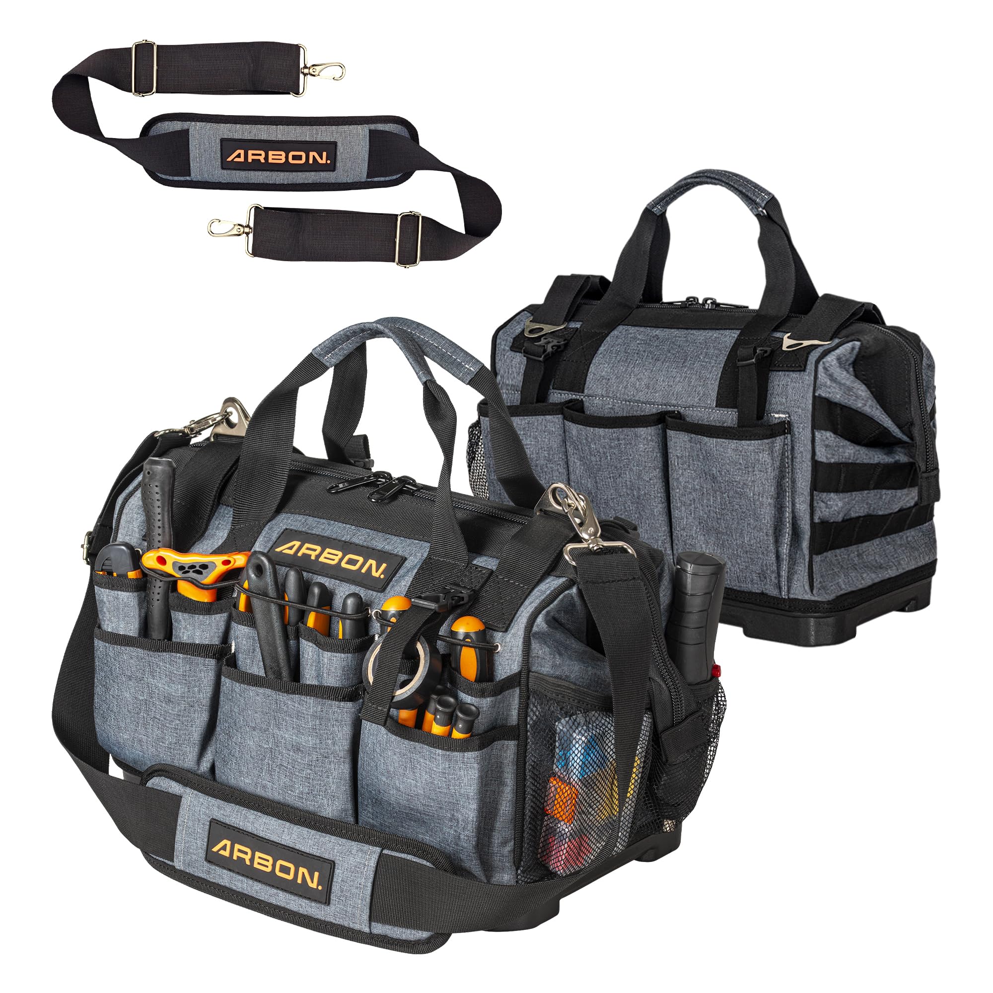 Tool Bag Heavy Duty with 34 Pockets and Molded Base – Large Waterproof Tool Organizer Bag for Electricians, HVAC, Carpenters & Mechanics, Molle System, Reinforced Metal Frame — Professional Use