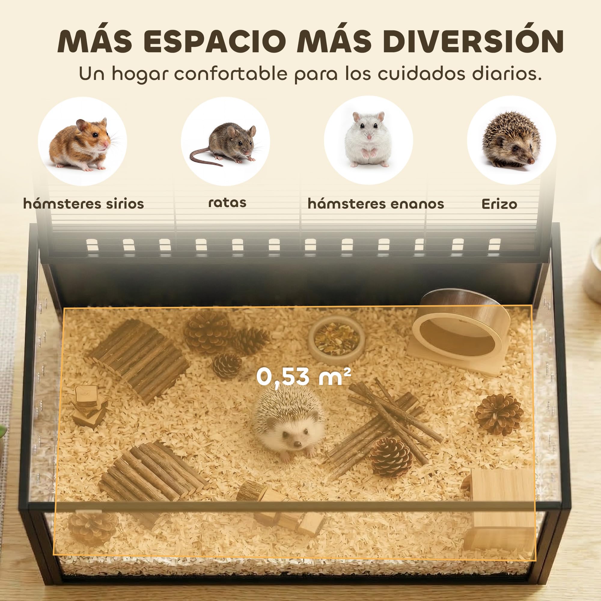 PawHut Jaula para Hámster Grande, 105x51x53 cm, Casa para Roedores Pequeños con Tapa Ventilada Abatible, Marco Metálico, Paneles Transparentes de Acrílico, Resistente a Mordiscos, Ratas, Jerbos, Negro