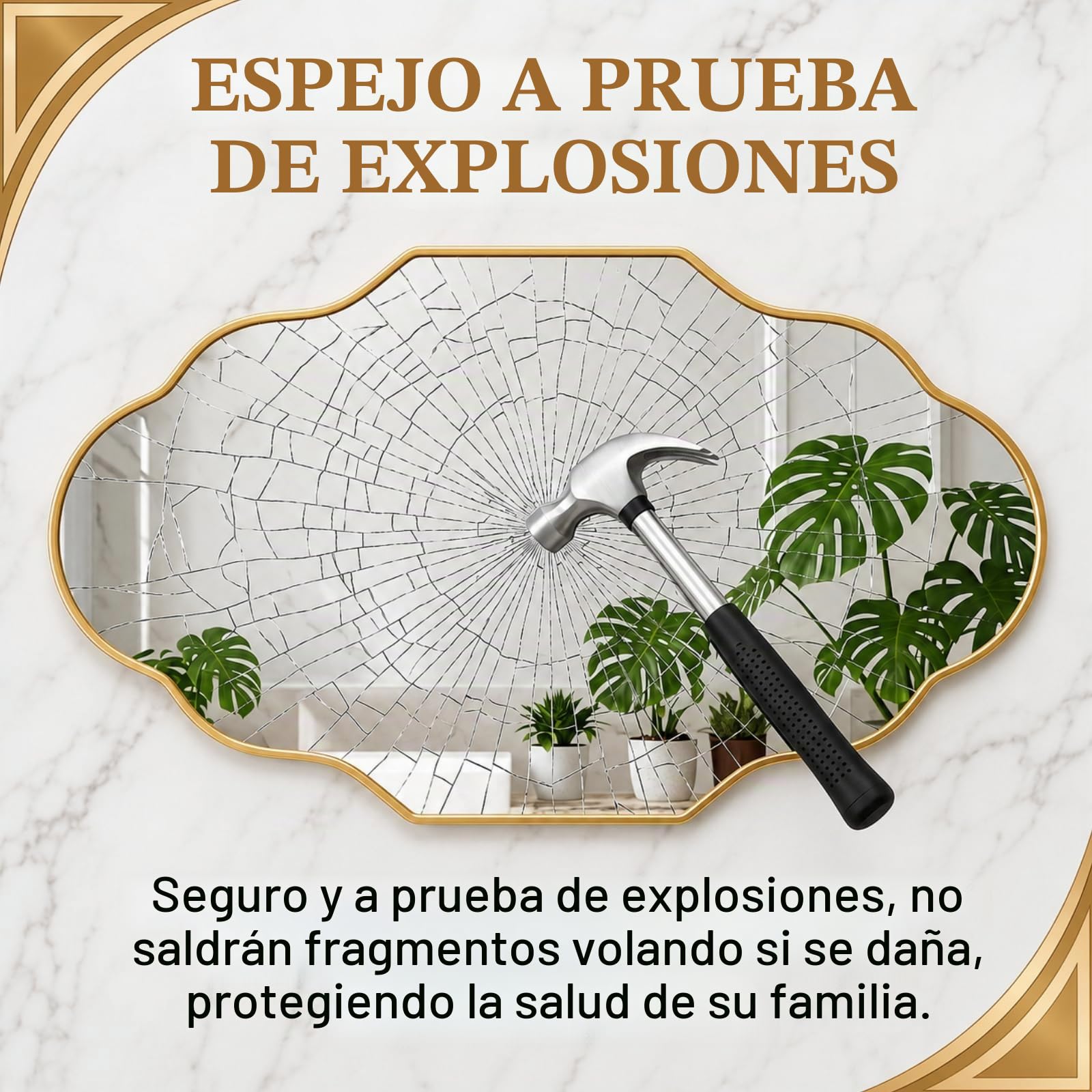 Clevich Espejo de Pared Irregular con Aluminio - diseño de farolillo Delgado y Moderno - Espejos Decorativos de Pared Elegante y Moderno - para Sala de Estar, baño, Dormitorio (Dorado, 66x116cm)