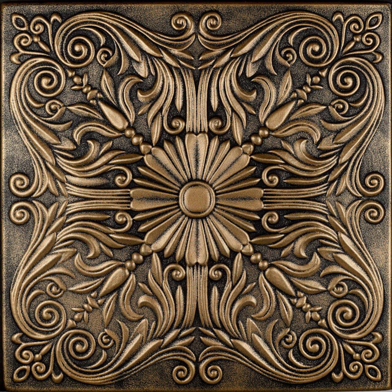 À LA MAISON CEILINGS R139 Spanish Silver Foam Glue-Up Ceiling Tile (256 Sq. Ft./Case), Pack of 96, Antique Brass