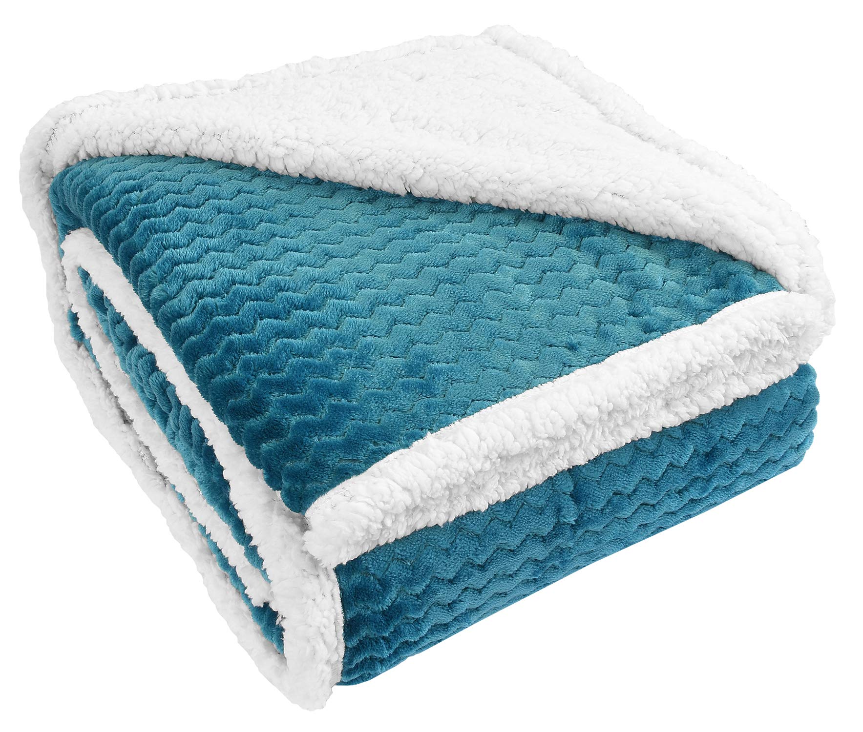 Catalonia Classy Sherpa Throws Blanket, Soft Comfy Fluffy Cozy Fleece Plush Blanket for Sofa Couch Single Bed, Warm Thick Winter Couch Throw, All Season for Adults Children 150 x 130 cm Chevron Blue