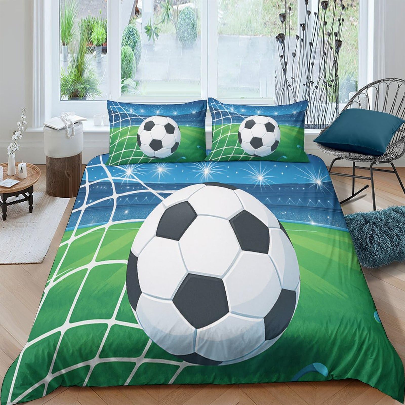Ctjqhvkz Style-2 3D Printed Soccer Goal Fitted Sheet Microfiber Soft Breathable Football Bed Cover For Bedroom Guest Room Decor Single（135X200cm）
