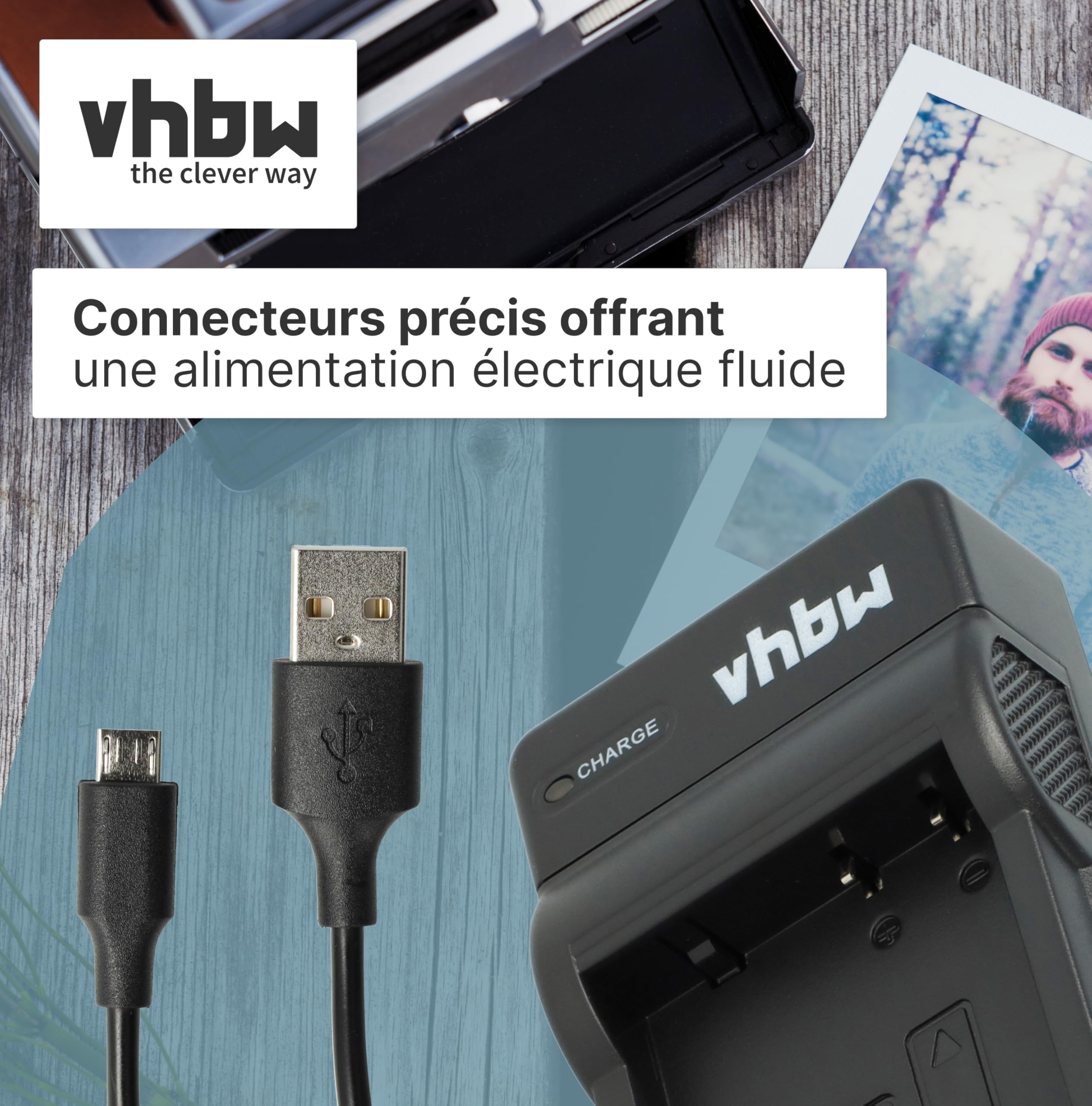 vhbw Chargeur USB Compatible avec Olympus Li-42B, Li-40B, Li-42, Li-40 caméra caméscope Action-cam + témoin de Charge 4,2 V