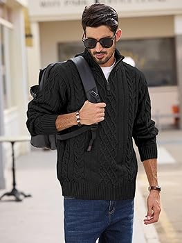 Comdecevis Mens Fall Sweater Cable Knit Sweatshirt Mock Neck Polo Comdecevis Mens Fall Sweater Cable Knit Sweatshirt Mock Neck Polo