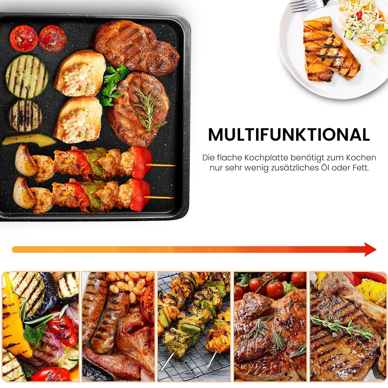 GOPLUS Grillplatte Elektrisch 1800W, XXL Elektrogrill, Teppanyaki Grillplatte mit Antihaftebeschichtung, Tischgrill mit 5-stufig Temperatur, 90 x 23 cm, Grillfläche für 8-10 Personen, BBQ & Party