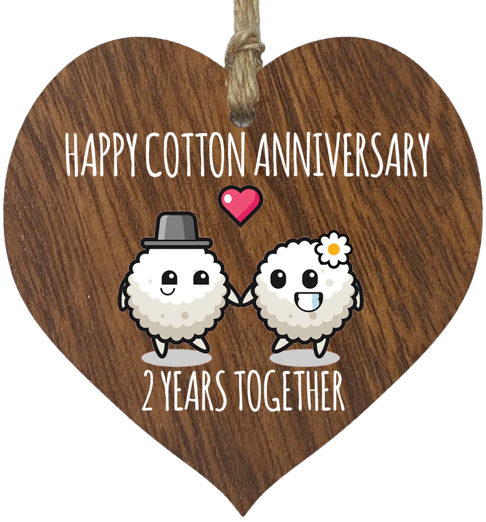 2nd Wedding Anniversary Wooden Heart Plaque for Wife or Husband