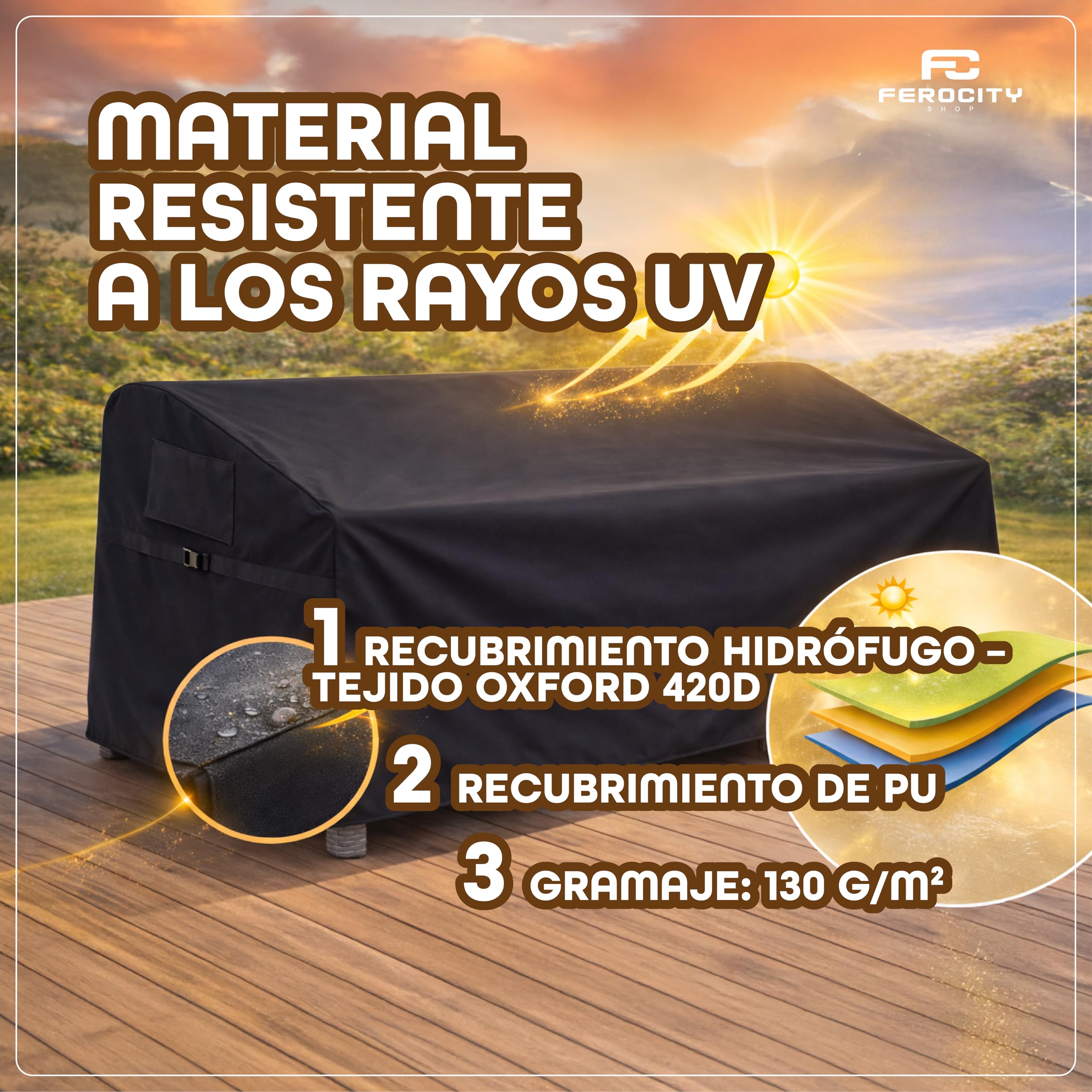 Ferocity Funda a Medida para Banco de jardín Transpirable y Resistente al Viento. Funda Protectora Robusta para Muebles de jardín. Funda Negra a Medida para Banco de jardín Personalizada [131]