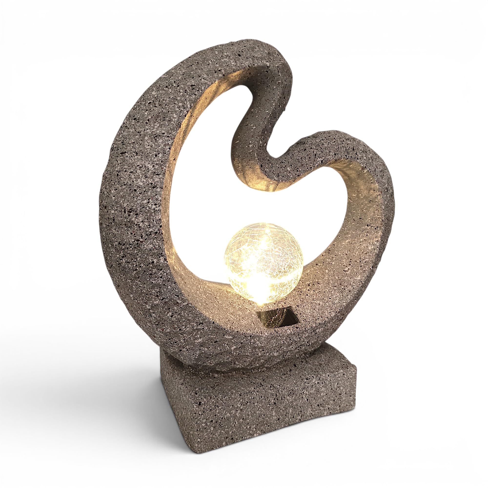 Arnusa Scultura a luce solare aspetto granito lampada solare moderna 33,5 x 39 cm statua da giardino con sfera di vetro illuminazione da giardino bianco caldo decorazione da giardino