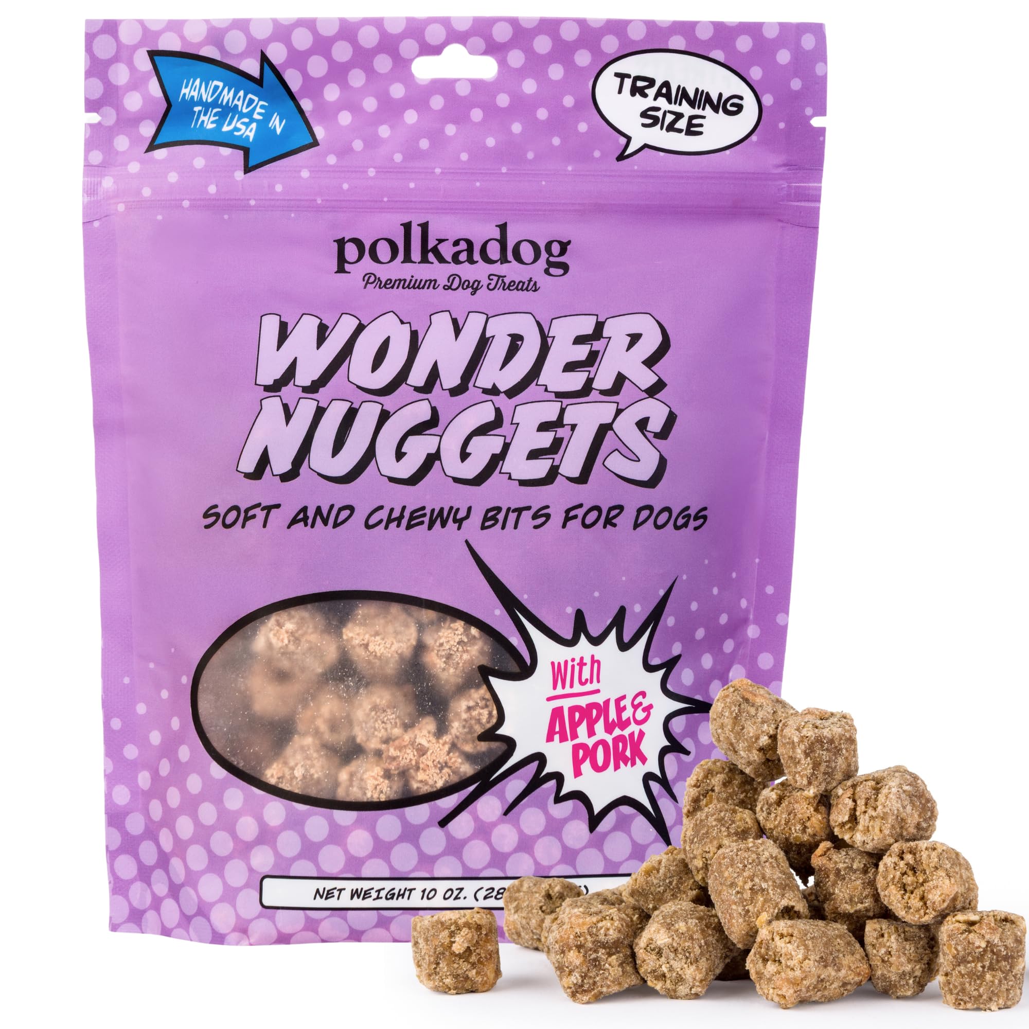 - Wonder Nuggets – Soft & Chewy Dog Treats with Pork & Apple – Healthy, Limited Ingredient Training Treats for All Dog Breeds and Ages – Natural, Made in USA – 10 oz