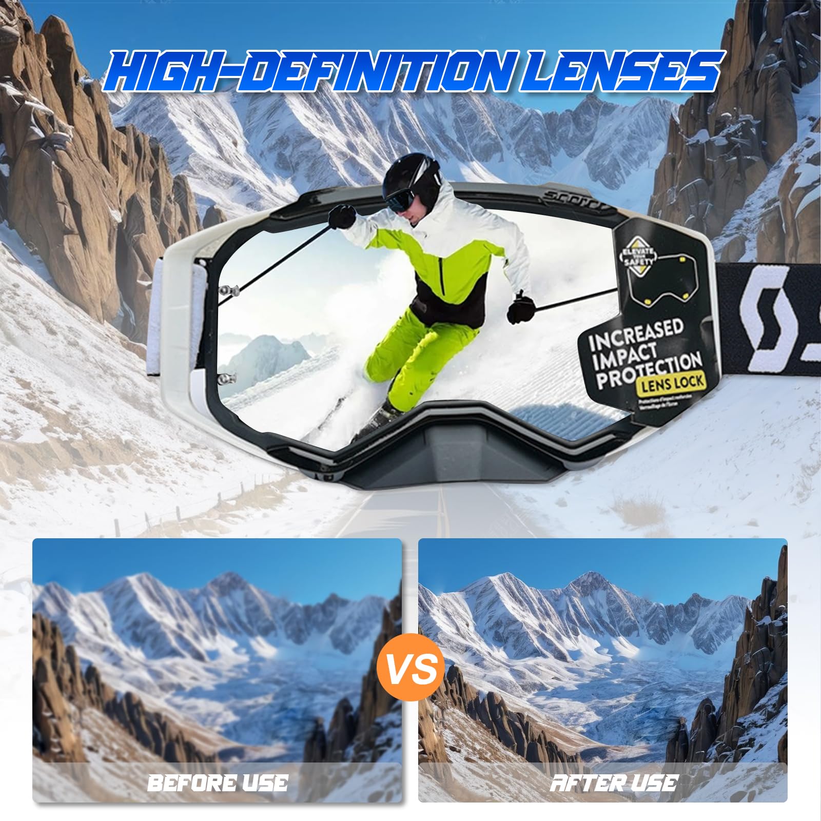Occhiali Motocross,Maschera Motocross con Protezione per il Naso e Rivestimento in Spugna a Tre Strati,Occhiali Moto Anti-appannamento Protezione UV per Ciclismo,Sci,Arrampicata