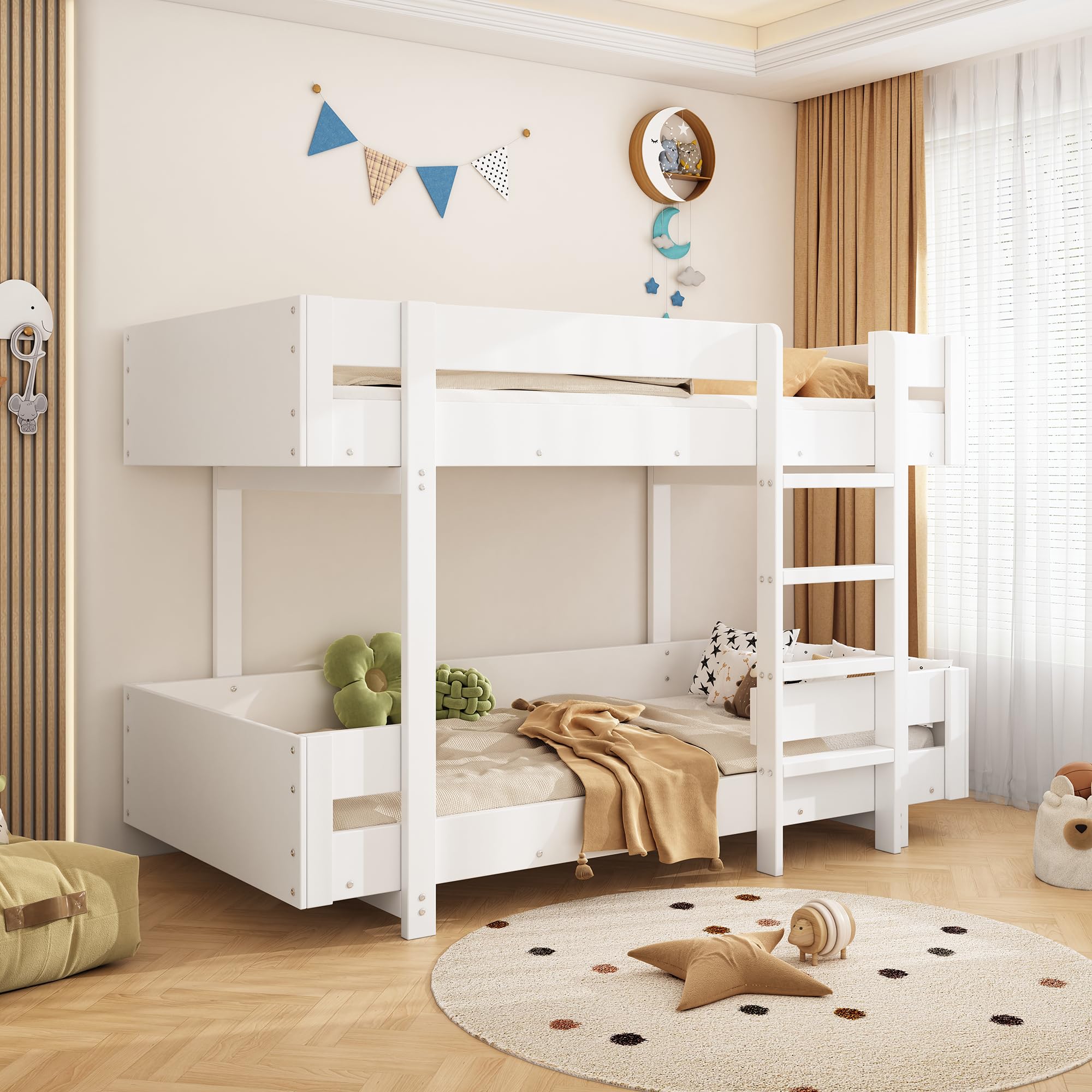 Merax Lit superposé pour Enfant, 90 x 200 cm, en Bois Massif et MDF, avec échelle de sécurité, pour garçons et Filles, Blanc (sans Matelas)