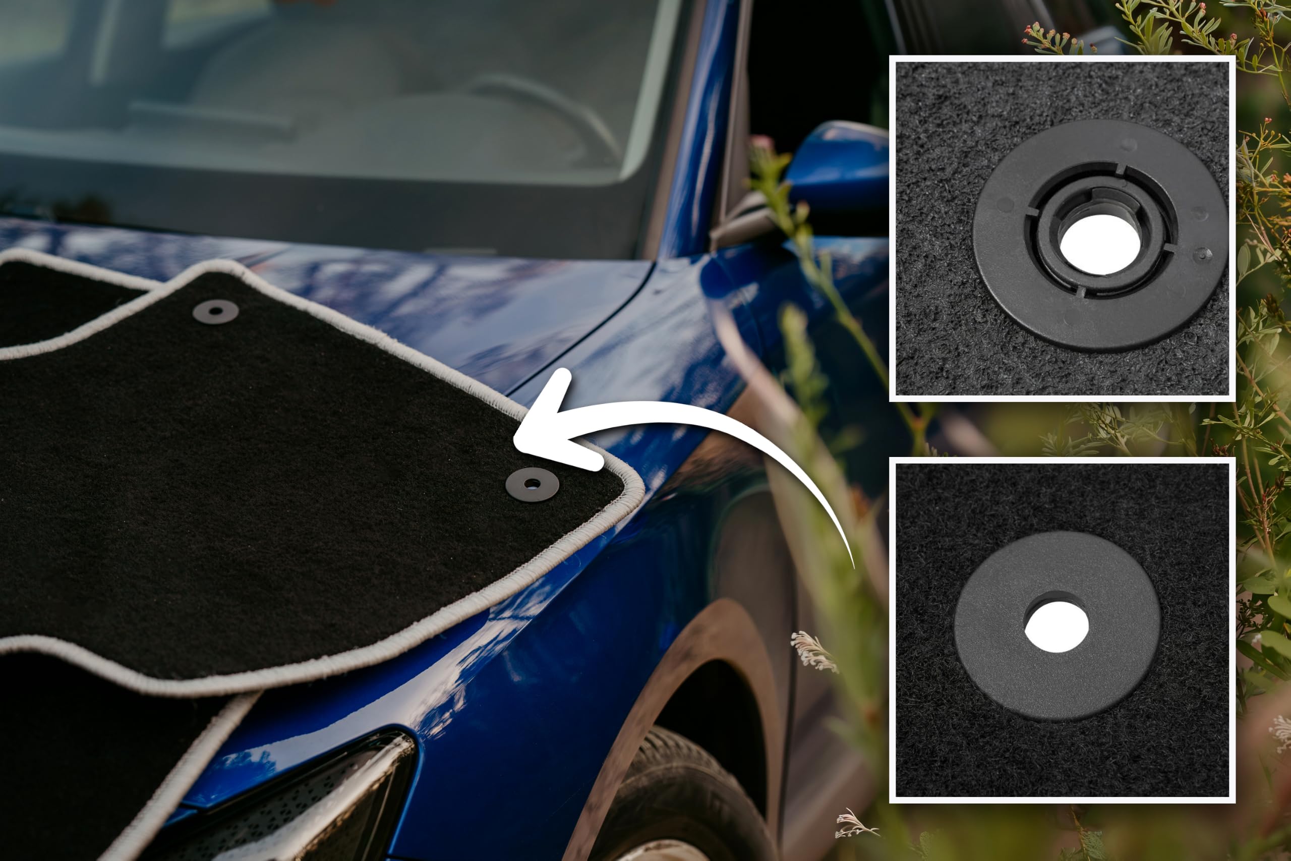 CARLUX-SILVER dywaniki welurowe kompatybilne z Chrysler Pacifica II hybryda 7 os od 2017 - zestaw 5 szt., czarne ze srebrnym obszyciem