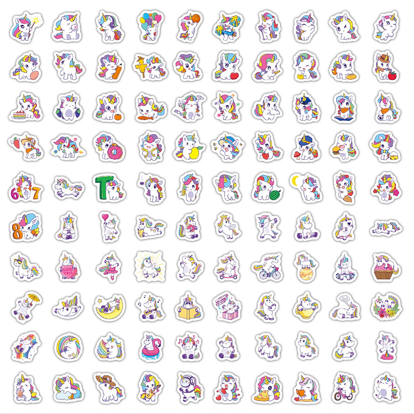 OSDUE 100 Pezzi Adesivi Unicorno per Bambini - Adesivo Unicorno in Vinile, Impermeabili Adesivi Set Personalizzati per Auto/Laptop/Skateboard/Chitarra/Cellulare, Adatto Regalo per Adulti e Bambini B