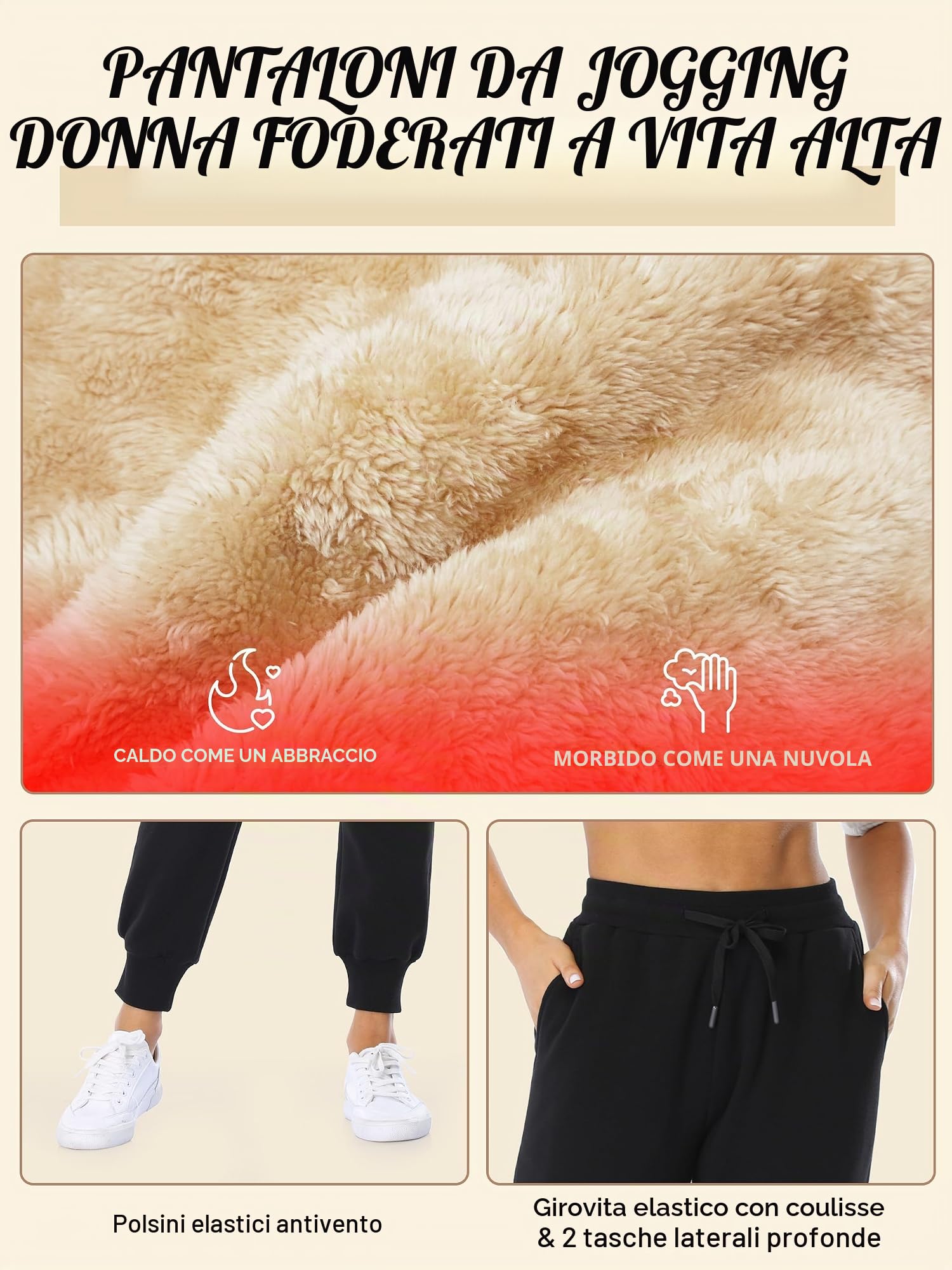 MOVE BEYOND Donna Pantaloni da Jogging in Felpa con Fodera di Sherpa Calda con 2 Tasche Athletic Fleece Pantaloni da Jogging con Coulisse