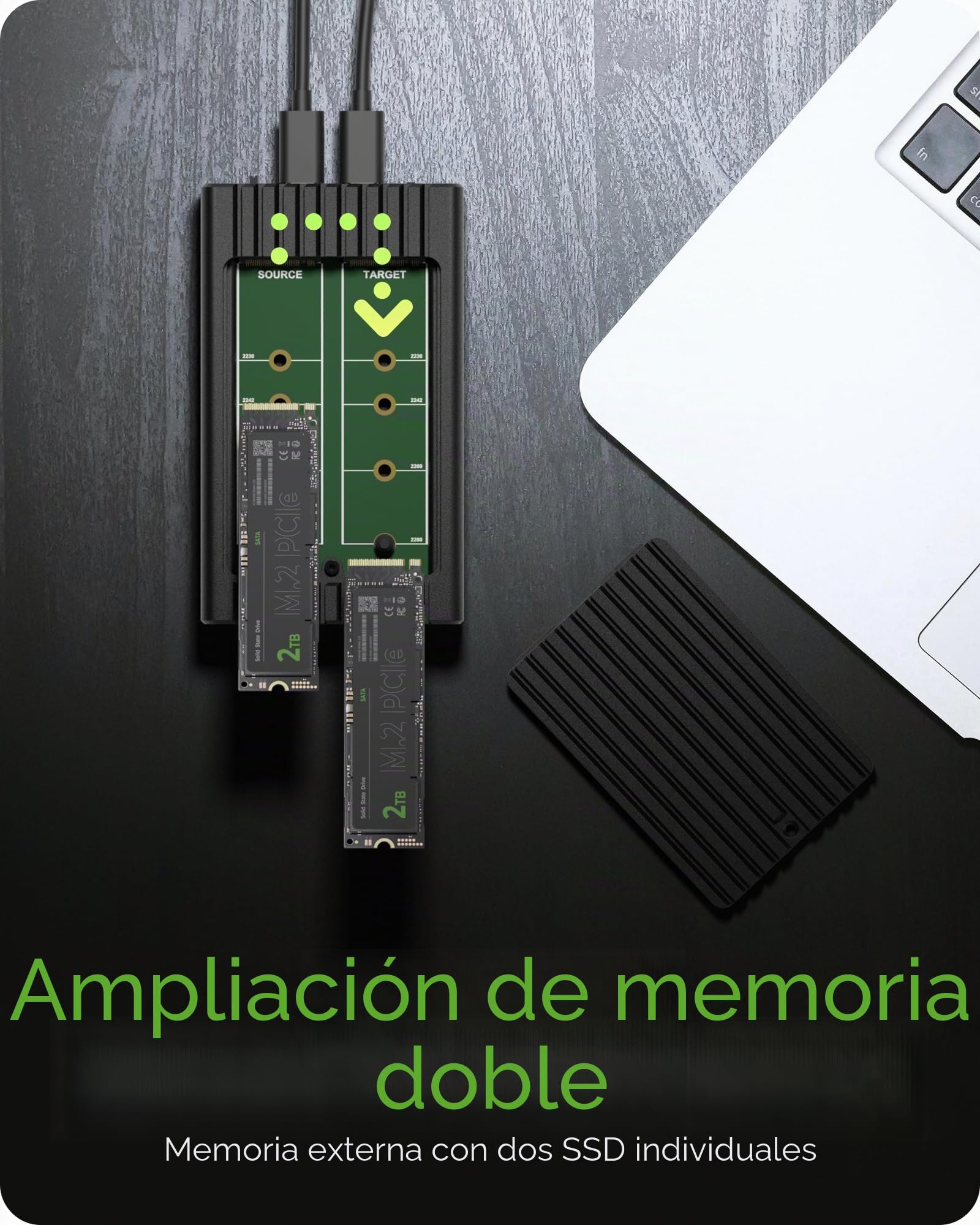 ICY BOX M.2 NVMe SSD Docking Station USB 3.2 Gen 2 (10 Gbit/s), estación de clonación y Lector NVMe, Carcasa Externa, Adaptador, USB-C y USB-A, IB-2817MCL-C31