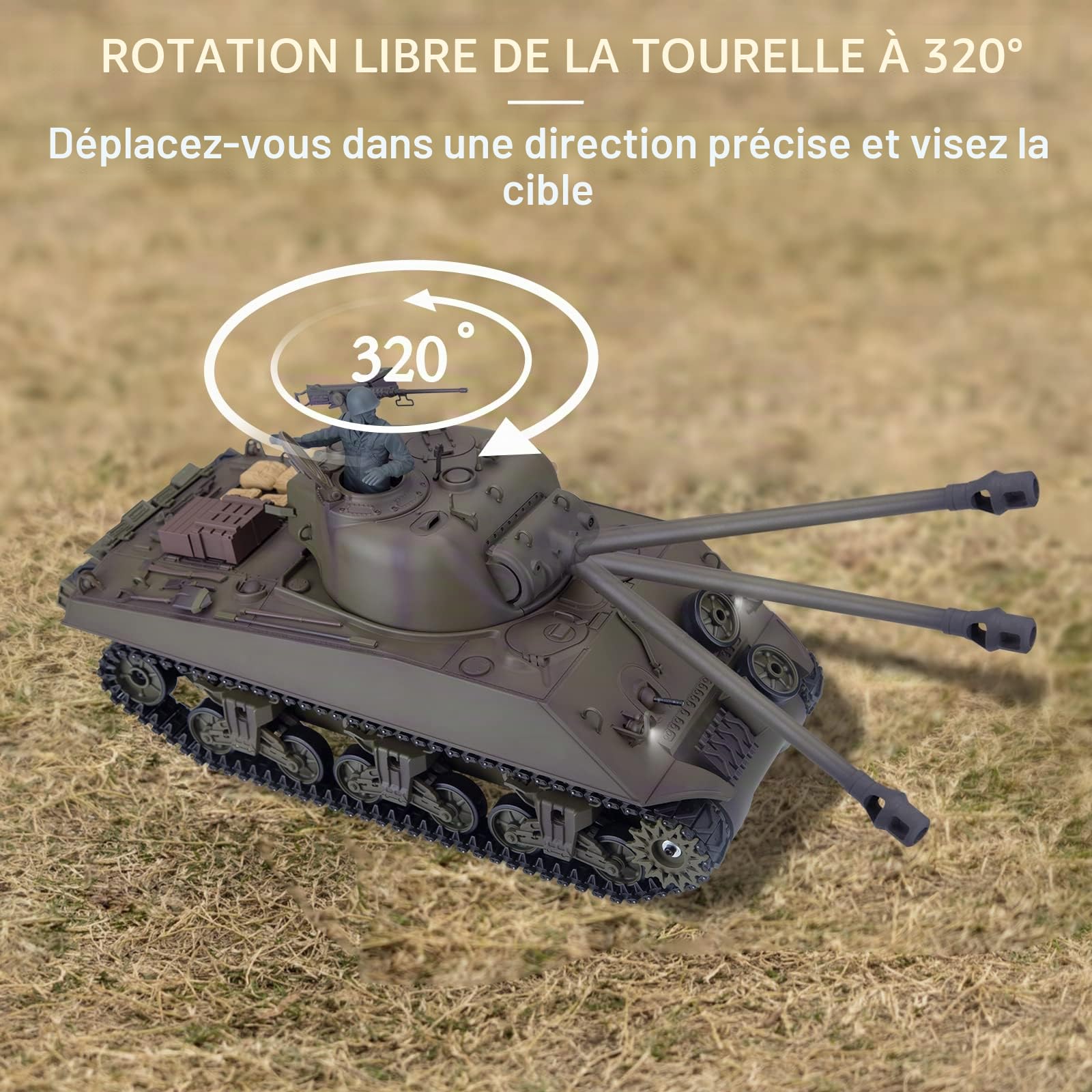 Réservoir RC 1/16 pour adultes, 2,4 G US M4A3 Sherman Main Battle Tank Modèle avec boîte de vitesses rétractable Long Canon Lancement BBs Bataille infrarouge, modèle de véhicule militaire