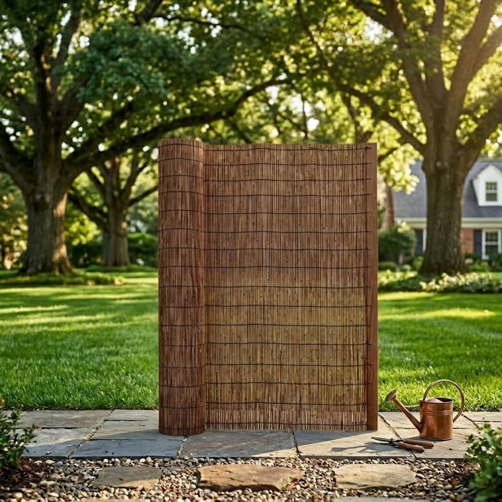 Canisse Brise Vue en Roseau Naturel, Palissade Jardin Extérieur et Balcon, Cache Vue pour Terrasse et Pergola, Brise-Vent Robuste et Durable, Aspect Bois, 122x488 cm(Brun,1.22 m H x 6.25 m L)