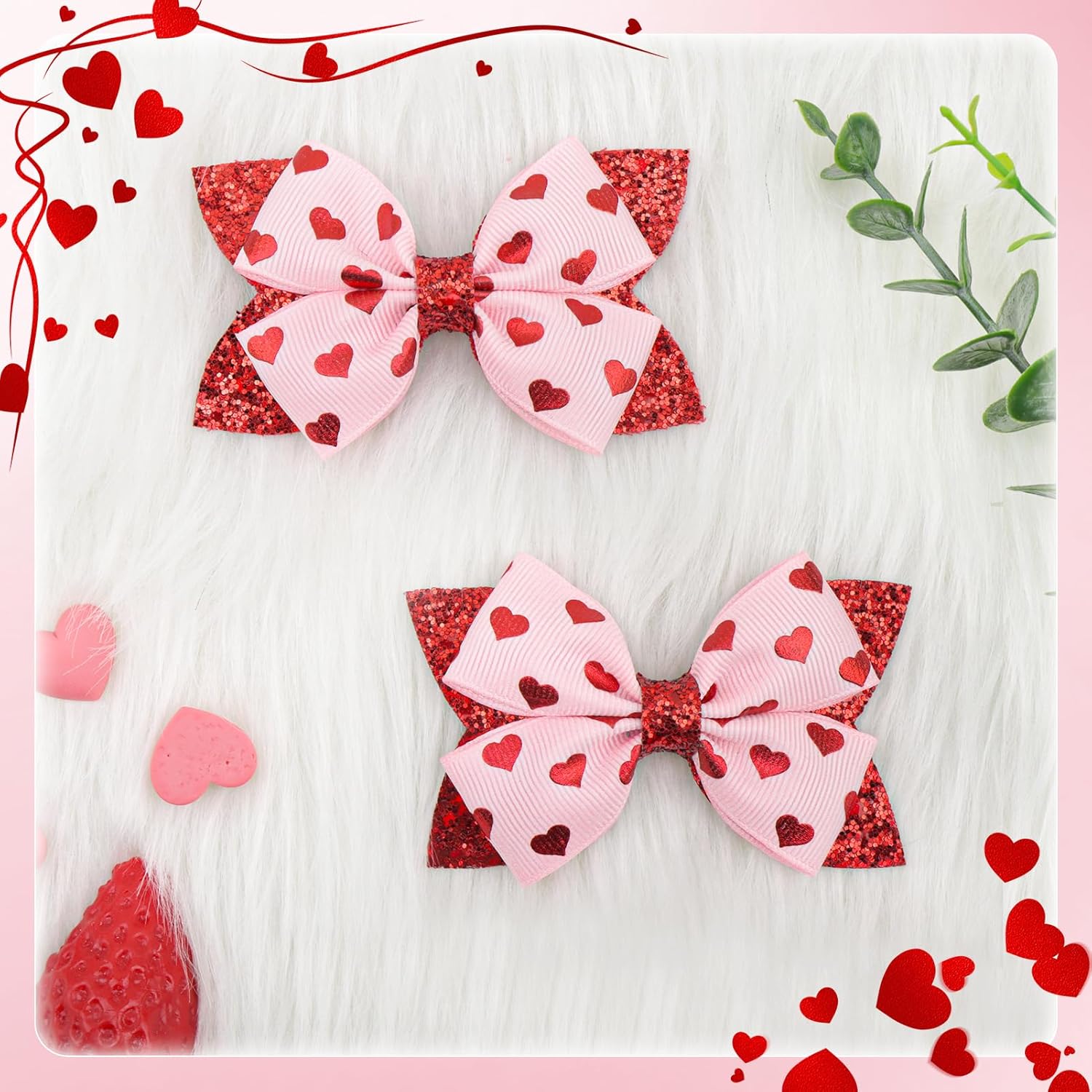 YanJie 3’’ 2Pcs Valentines Day Hair Bow Clips for Girls Pink Bows Hearts Hair Accessories for Women Glitter Hairpin Red Hair Clip - Image 7