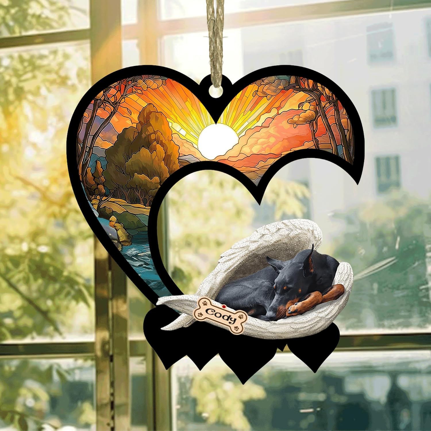 NAZENTI Personalized Doberman Sleep in Angel Wings Memorial Suncatcher Ornaments - Custom Dog Christmas Ornament for Pet Lover, Gifts for Dog Lover, Christmas Decoration - Image 2