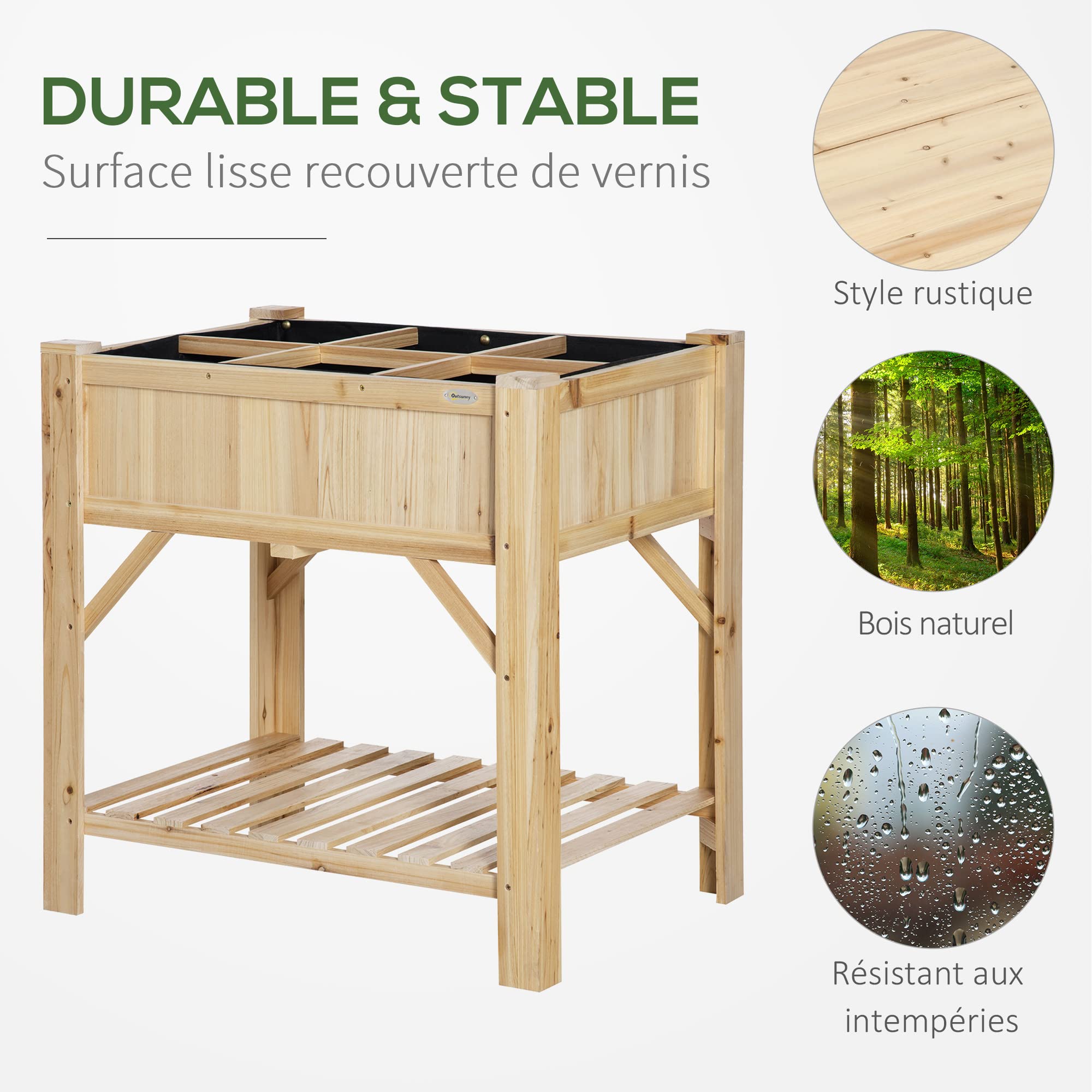 Outsunny Jardinière sur Pieds Carré Potager Étagère 78L x 58l x 81H cm