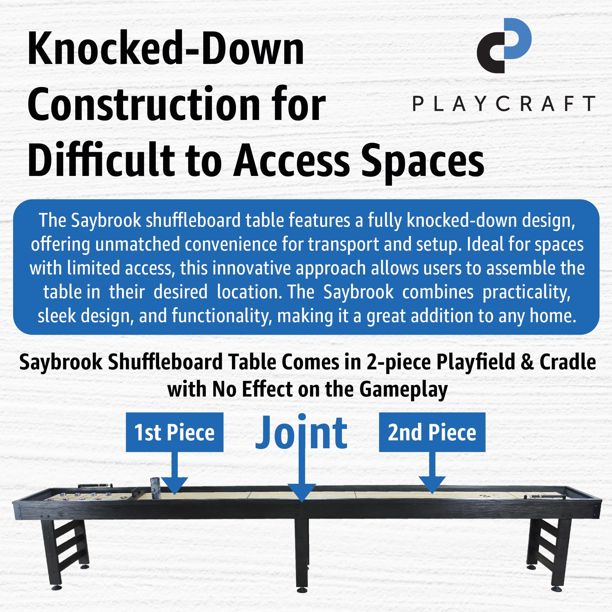 Playcraft Saybrook Shuffleboard Table with DIY Assembly - 14’ Fully Knock-Down Shuffle Board Game Table with Abacus, 8 Pucks & Premium Wax - Pro Style Climate Adjusters - Midnight Charcoal Gray