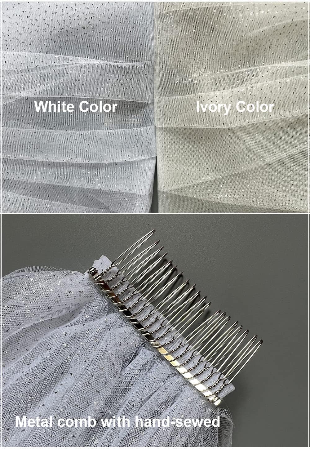 EllieWely 2 Tier Glitter Tulle Wedding Bridal Veil With Metal Comb F40