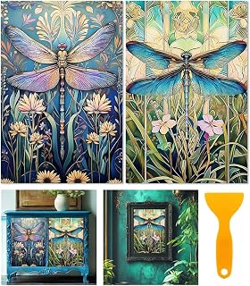 6 Sheets Dragonflies Rub on Transfers for Furniture Vintage Floral Rub on Transfer Sticker for DIY Crafts Decor Iod Transfers Stickers for Wood Dresser Glass Window Decals Waterproof 6"x12"