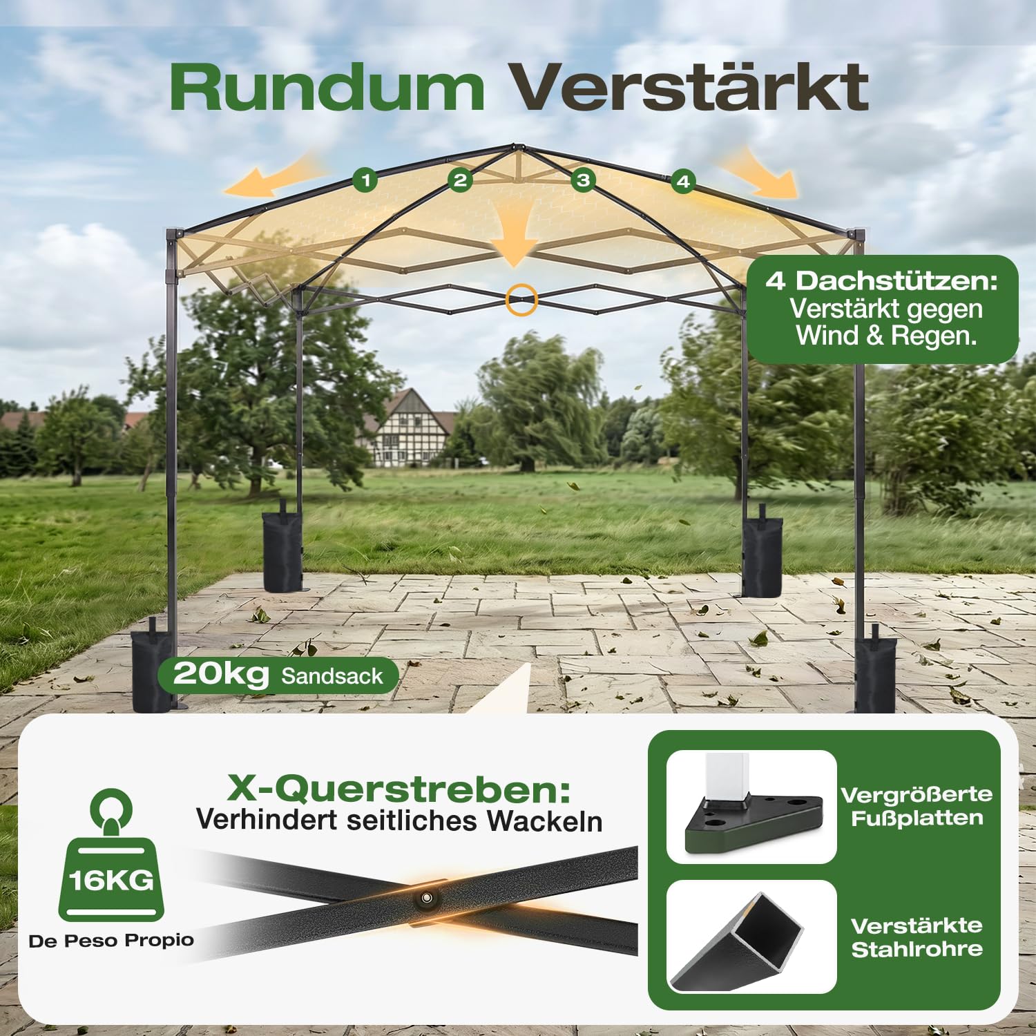 Sekey Pop Up Pavillon 3x3 Wasserdicht Stabil, Faltpavillon 3m x 3m mit Seitenwänden, Partyzelt Faltbar für Camping Party, Stufenlos Höheverstellbar 250 bis 270cm (Anthrazit, 3 x 3 m)