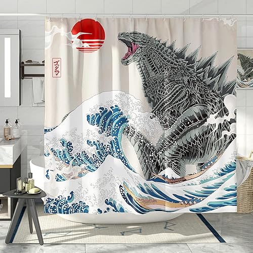 Miniatura 3 de DESIHOM Juego de cortinas de ducha divertidas, divertidas cortinas de ducha de monstruo de anime para baño, decoración de baño asiática, japonesa,