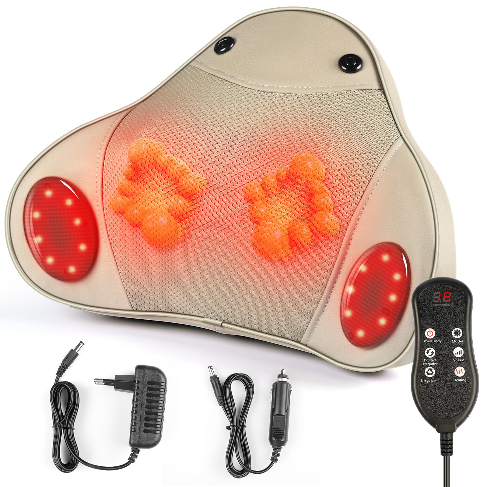 Masajeador Cervical y Espalda Electrico - 3D 2da Marcha Calor Maseajor Cervical y Espalda con Cable de Coche 3 Modos y Potencias de Masaje que Alivio del Dolor Cuello Hombro Espalda Piernas