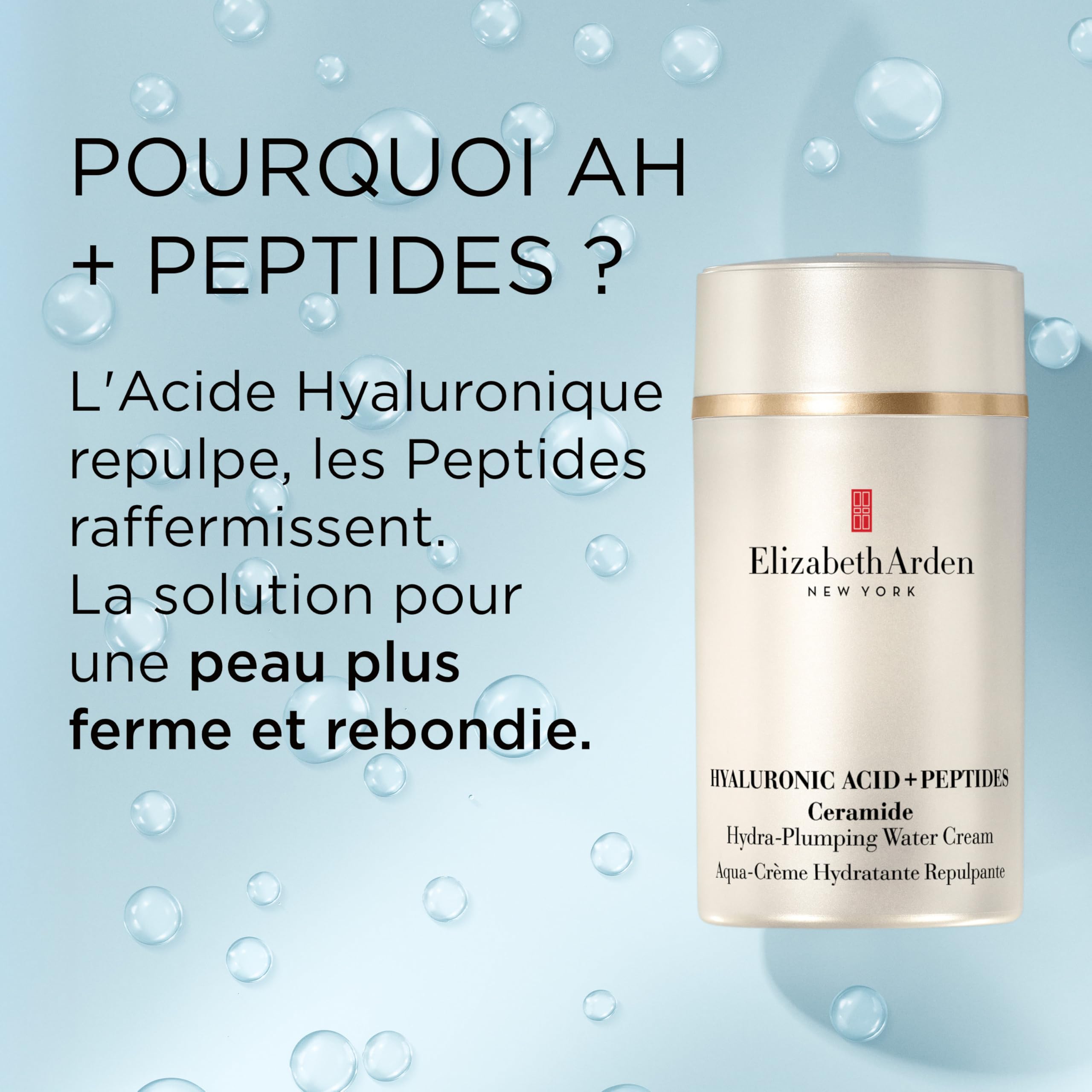 Elizabeth Arden - Crème Hydratante à l'Acide Hyaluronique + Peptides et Céramides, Pour une Peau Plus Rebondie, Plus Ferme et Eclatante, Skincare Léger, Pour tous Types de Peau