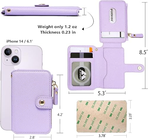 Miniatura 6 de M-Plateau Billetera para teléfono adhesiva, soporte para tarjetas de crédito para mujeres, adhesivo 3M, tarjetero compatible con iPhone 14 Pro y la