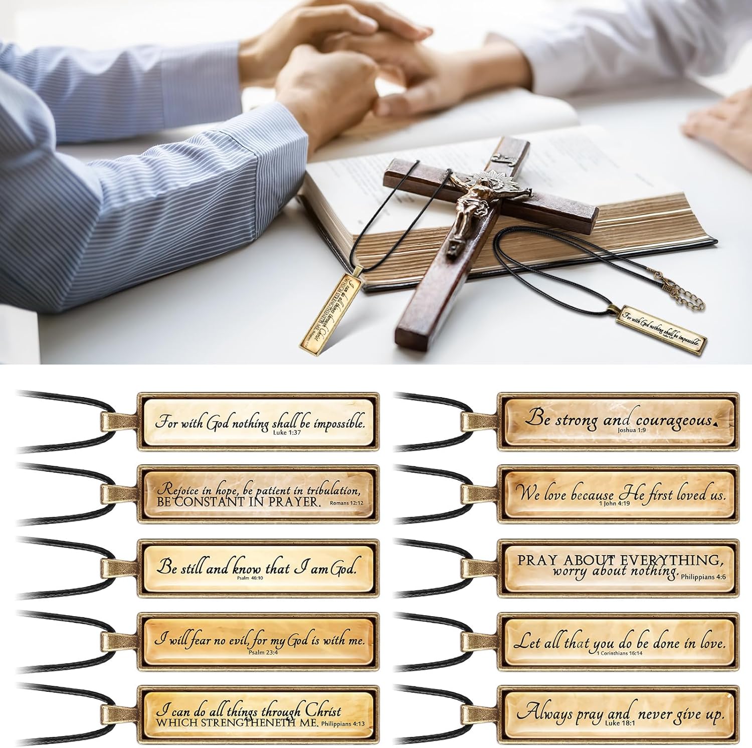 Sureio Christmas Vintage Religious Necklace Bulk Bible Verse Jewelry Pendant Christian Inspirational Prayer Gift for Women - Image 5